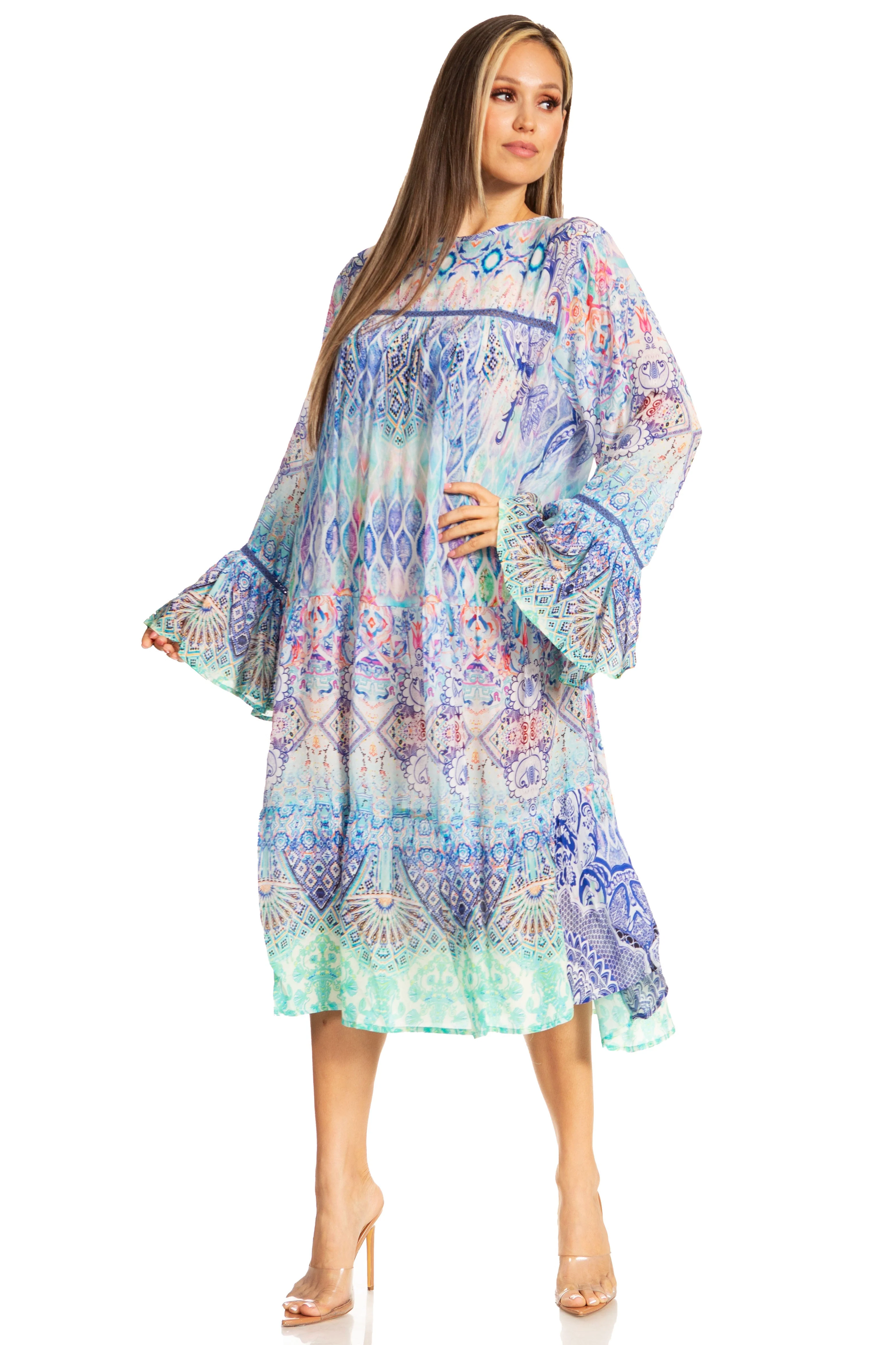 Sakkas Womens Ruffled Sleeves Scoop Neck Summer Short Tiered Dress/Loungewear - Image 5