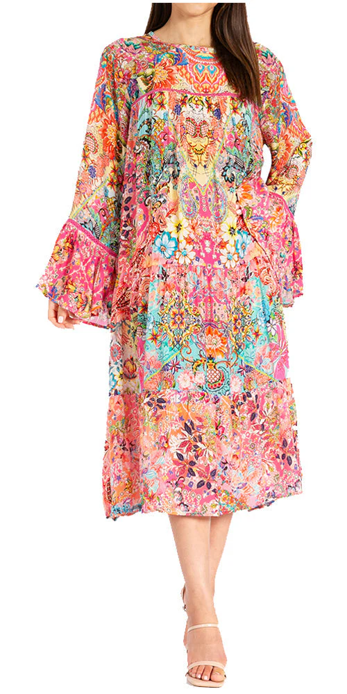 Sakkas Womens Ruffled Sleeves Scoop Neck Summer Short Tiered Dress/Loungewear - Image 6