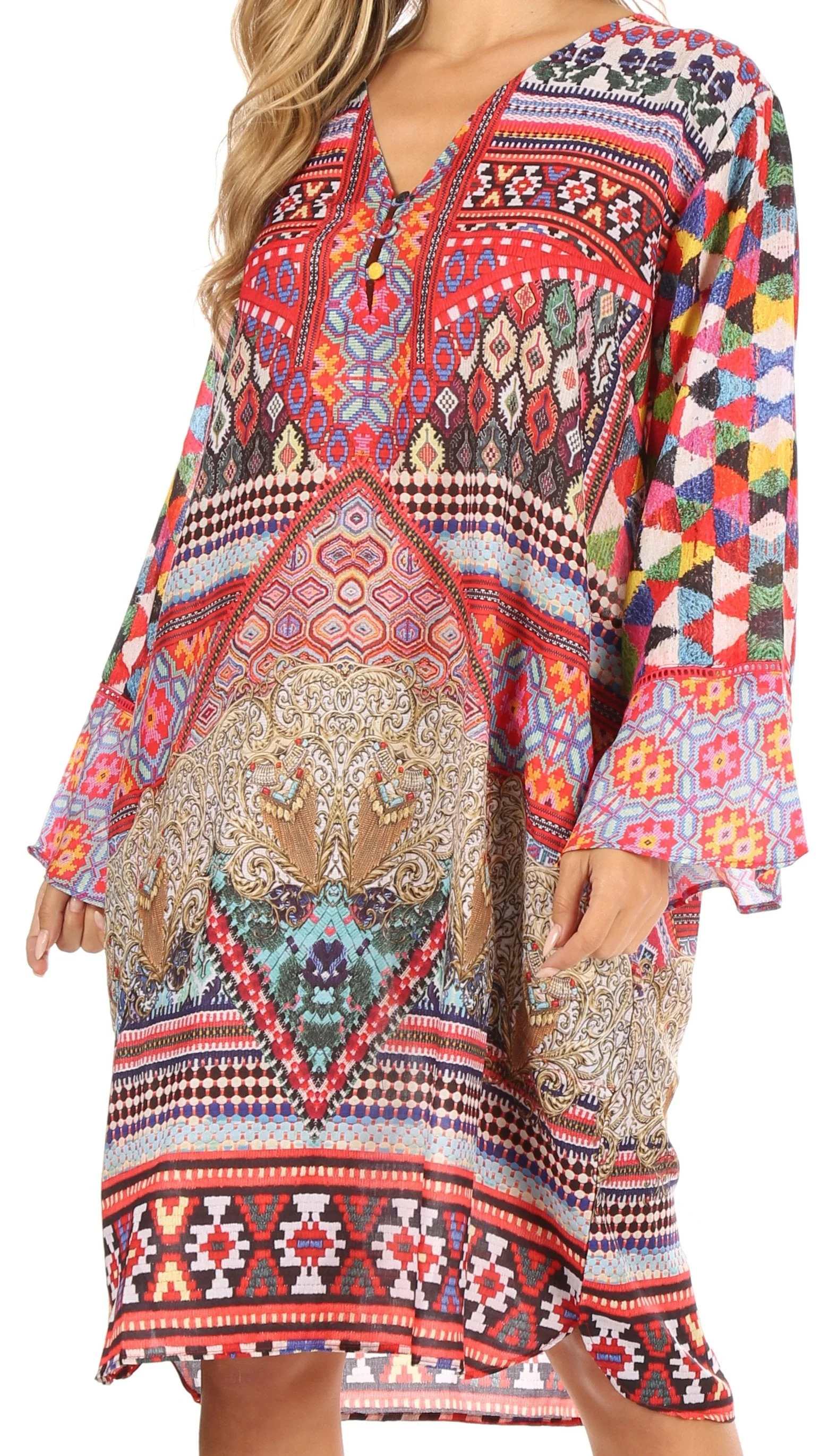 Sakkas Ximena Women's Floral Boho Cocktail Dress Tunic Cover-up V neck Summer - Image 11