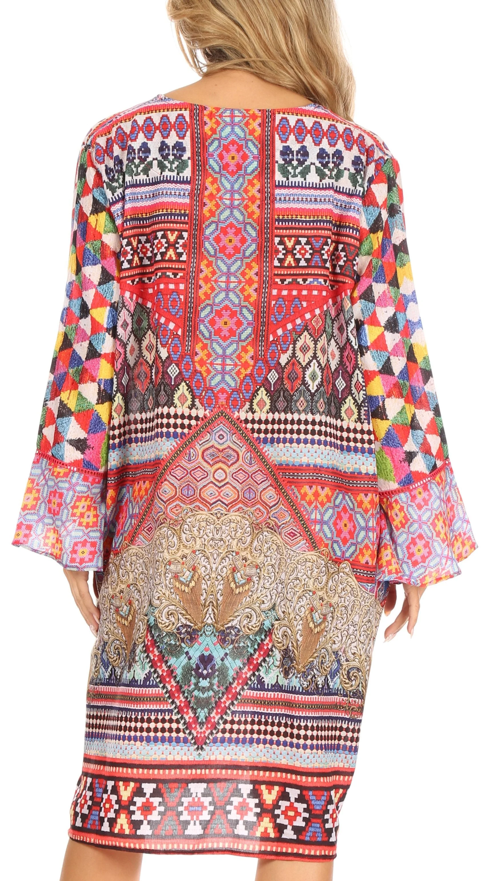 Sakkas Ximena Women's Floral Boho Cocktail Dress Tunic Cover-up V neck Summer - Image 12