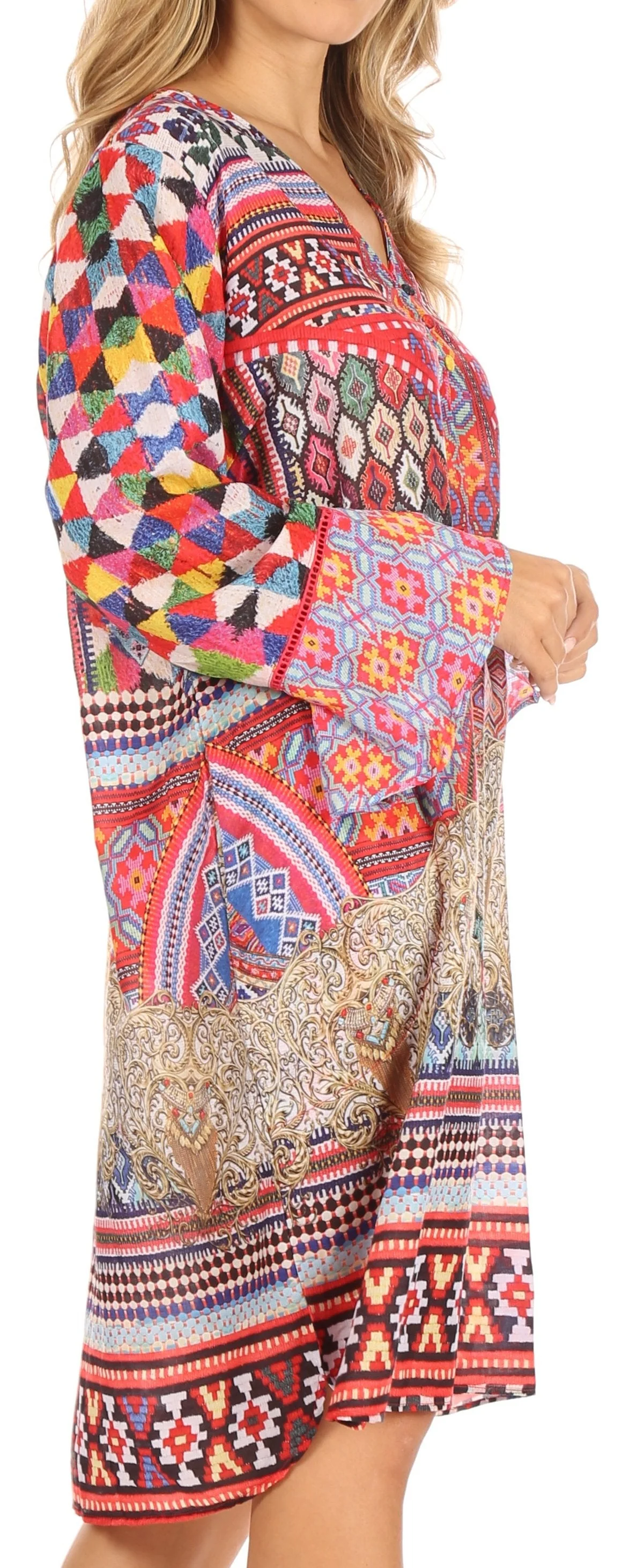 Sakkas Ximena Women's Floral Boho Cocktail Dress Tunic Cover-up V neck Summer - Image 14