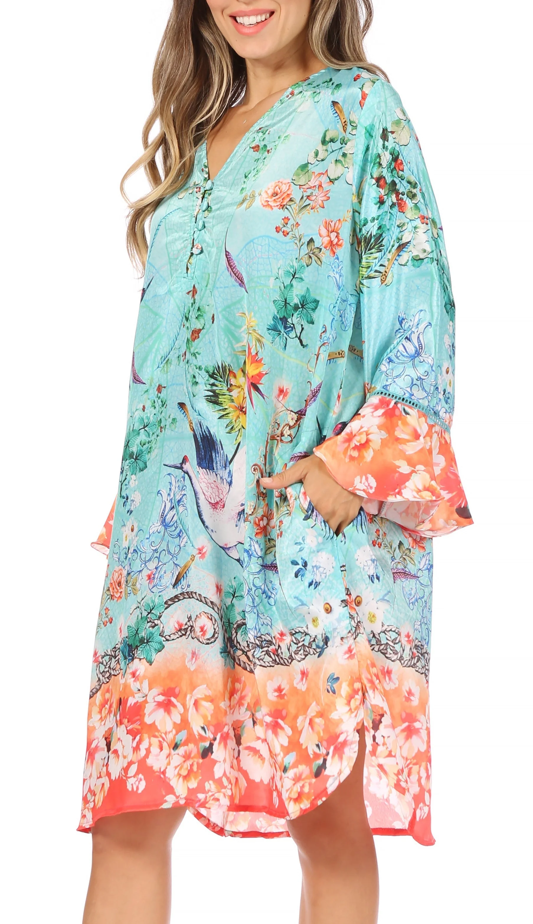 Sakkas Ximena Women's Floral Boho Cocktail Dress Tunic Cover-up V neck Summer - Image 18