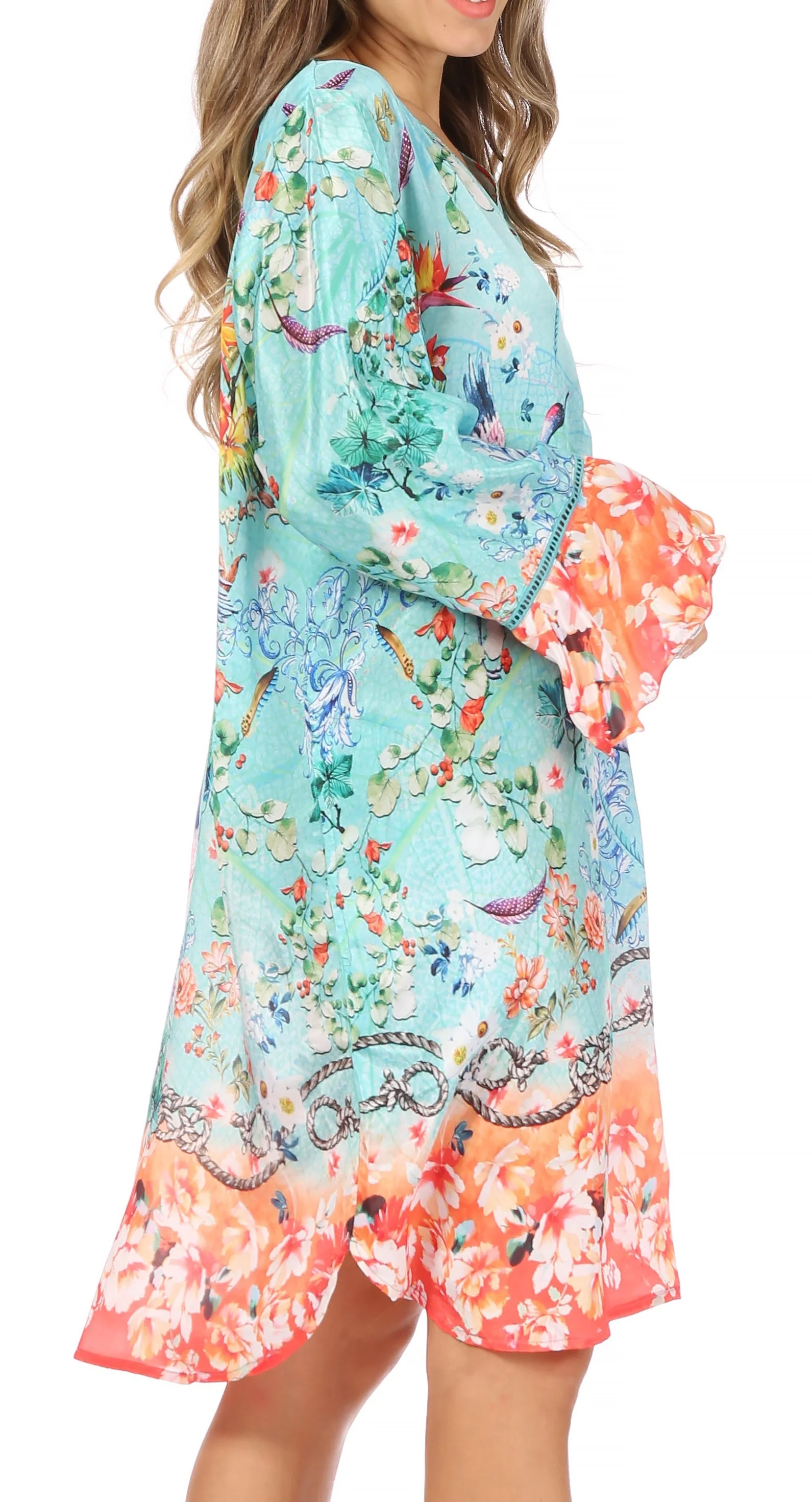 Sakkas Ximena Women's Floral Boho Cocktail Dress Tunic Cover-up V neck Summer - Image 19