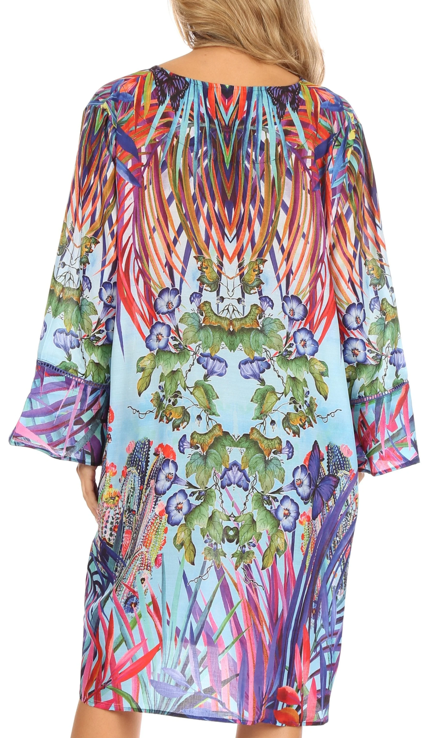 Sakkas Ximena Women's Floral Boho Cocktail Dress Tunic Cover-up V neck Summer - Image 2
