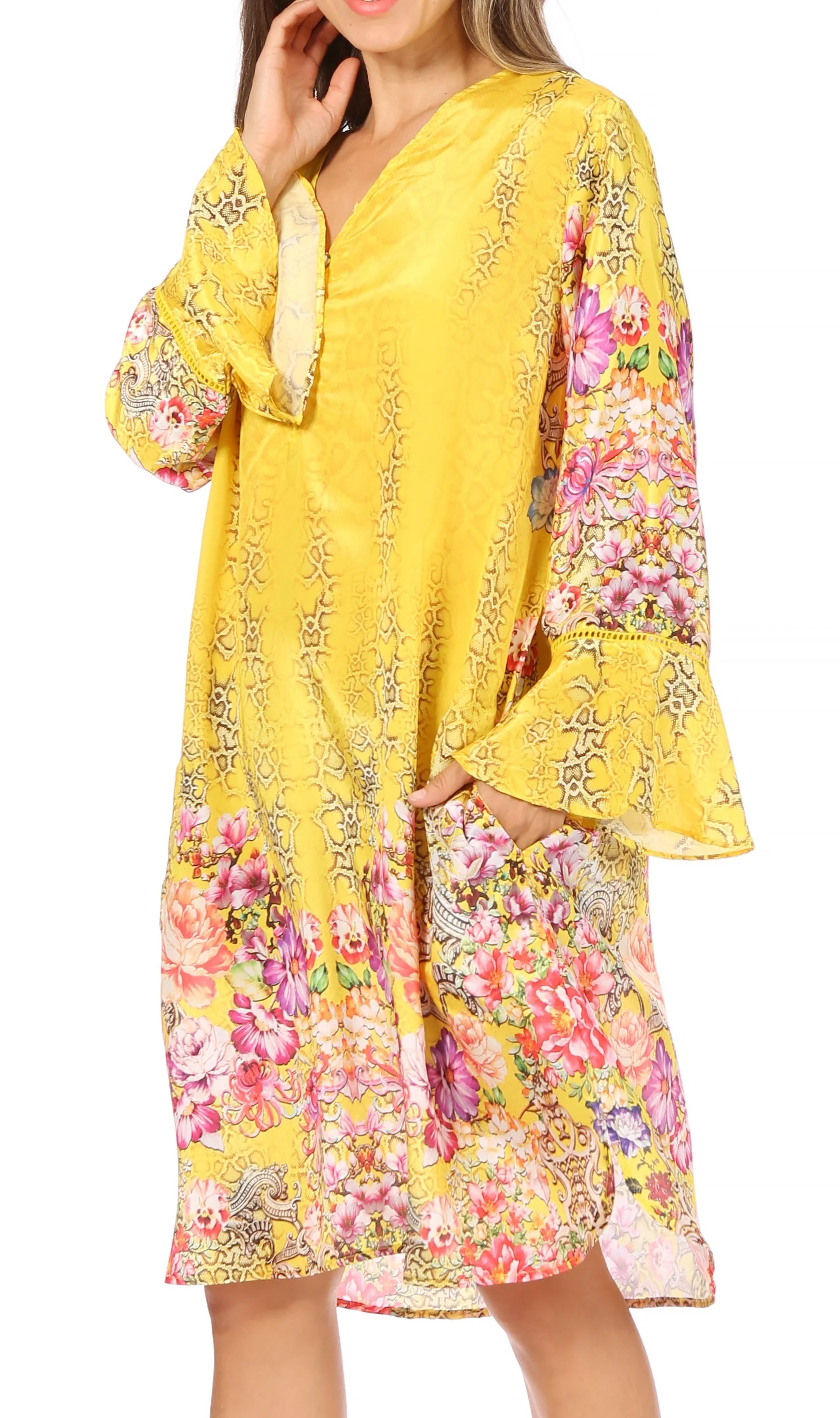 Sakkas Ximena Women's Floral Boho Cocktail Dress Tunic Cover-up V neck Summer - Image 28