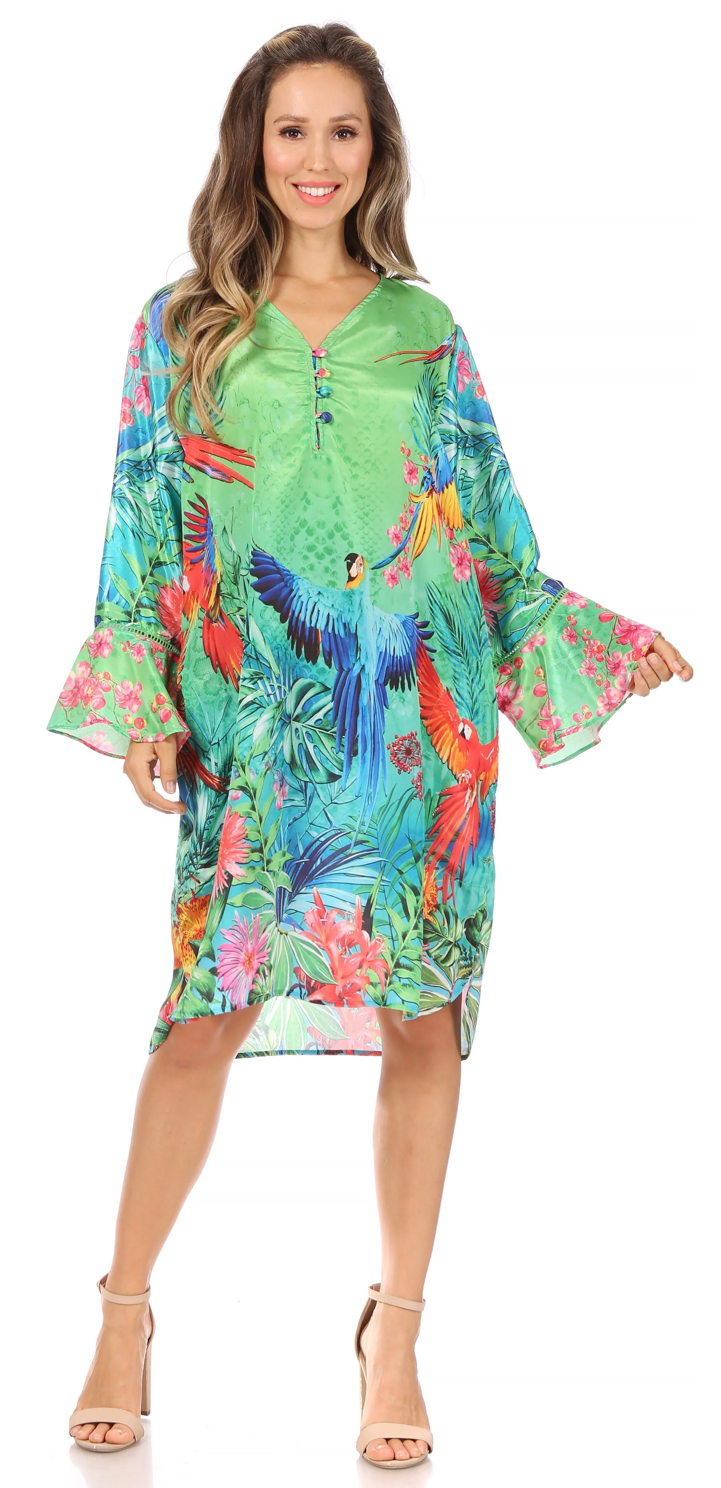 Sakkas Ximena Women's Floral Boho Cocktail Dress Tunic Cover-up V neck Summer - Image 35