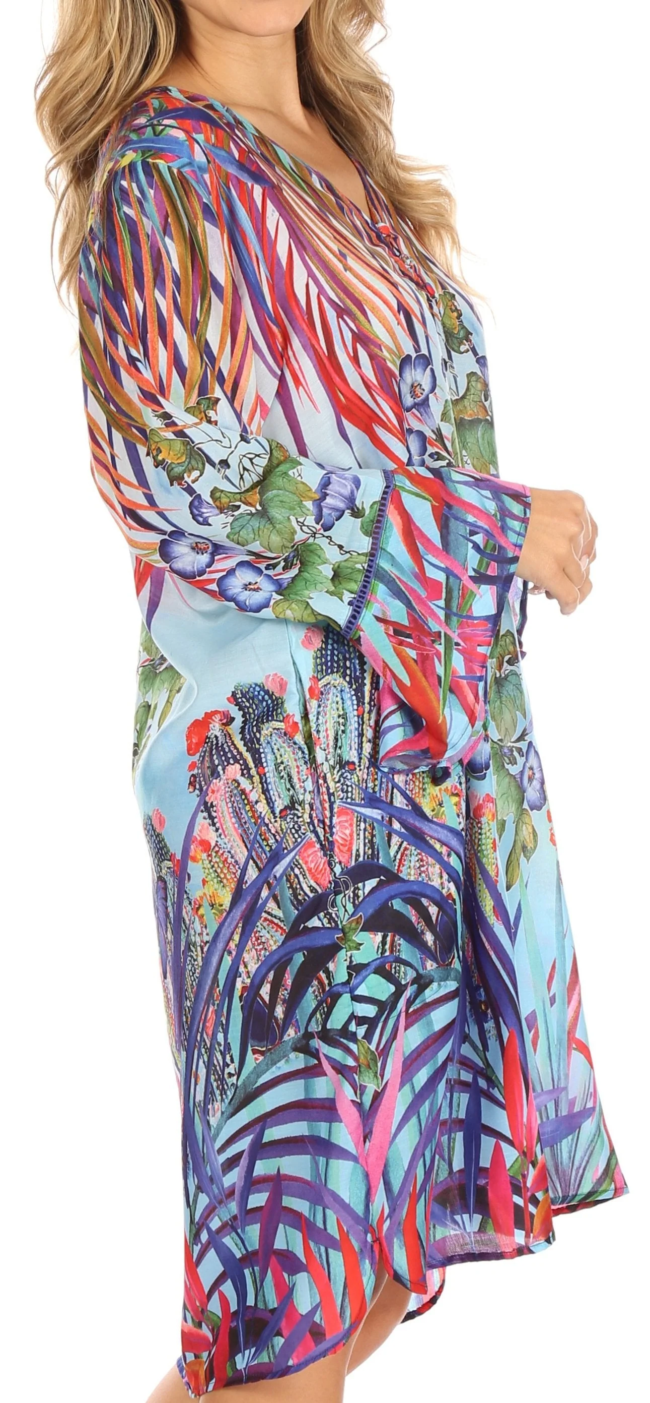 Sakkas Ximena Women's Floral Boho Cocktail Dress Tunic Cover-up V neck Summer - Image 4