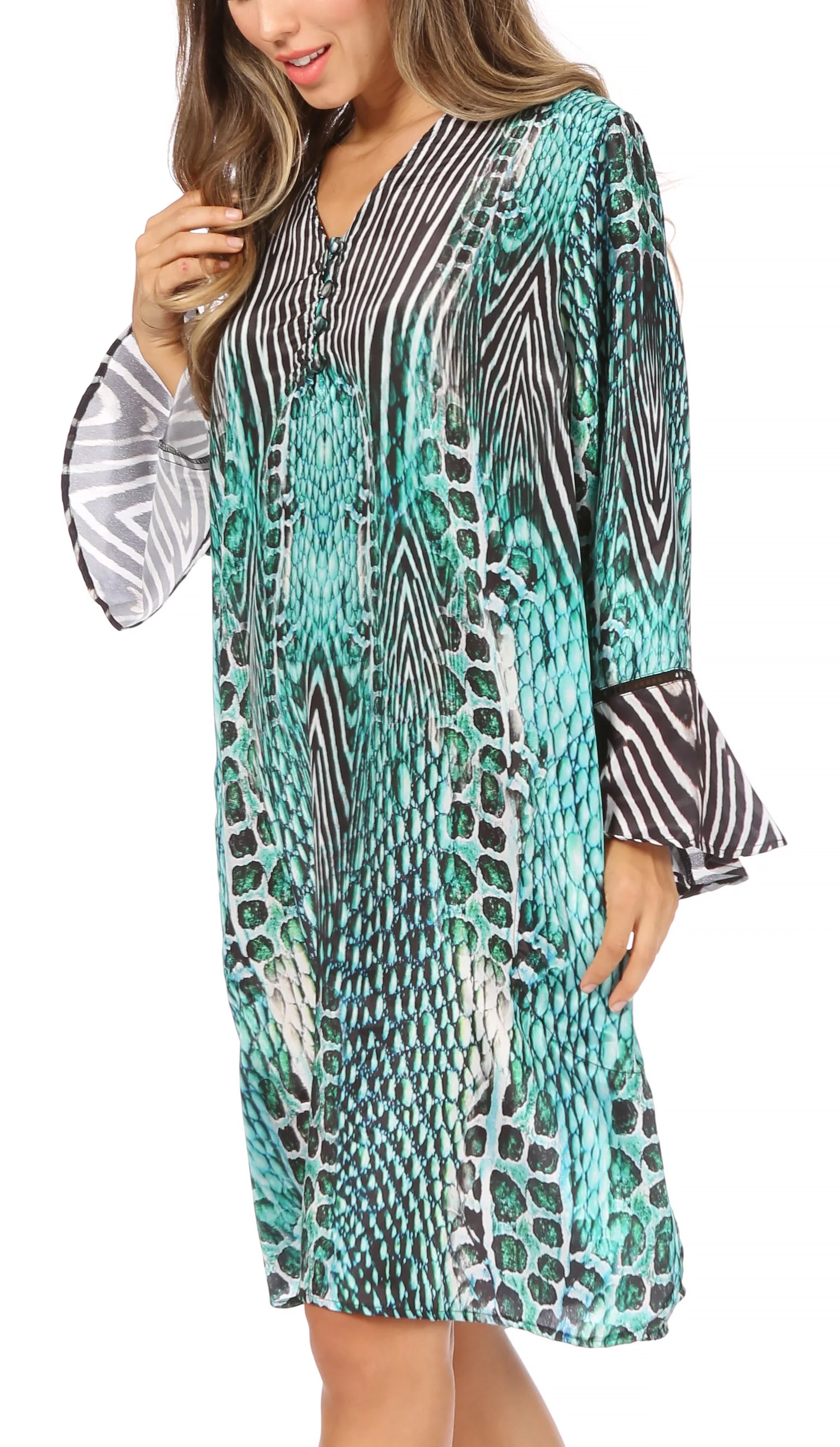 Sakkas Ximena Women's Floral Boho Cocktail Dress Tunic Cover-up V neck Summer - Image 43