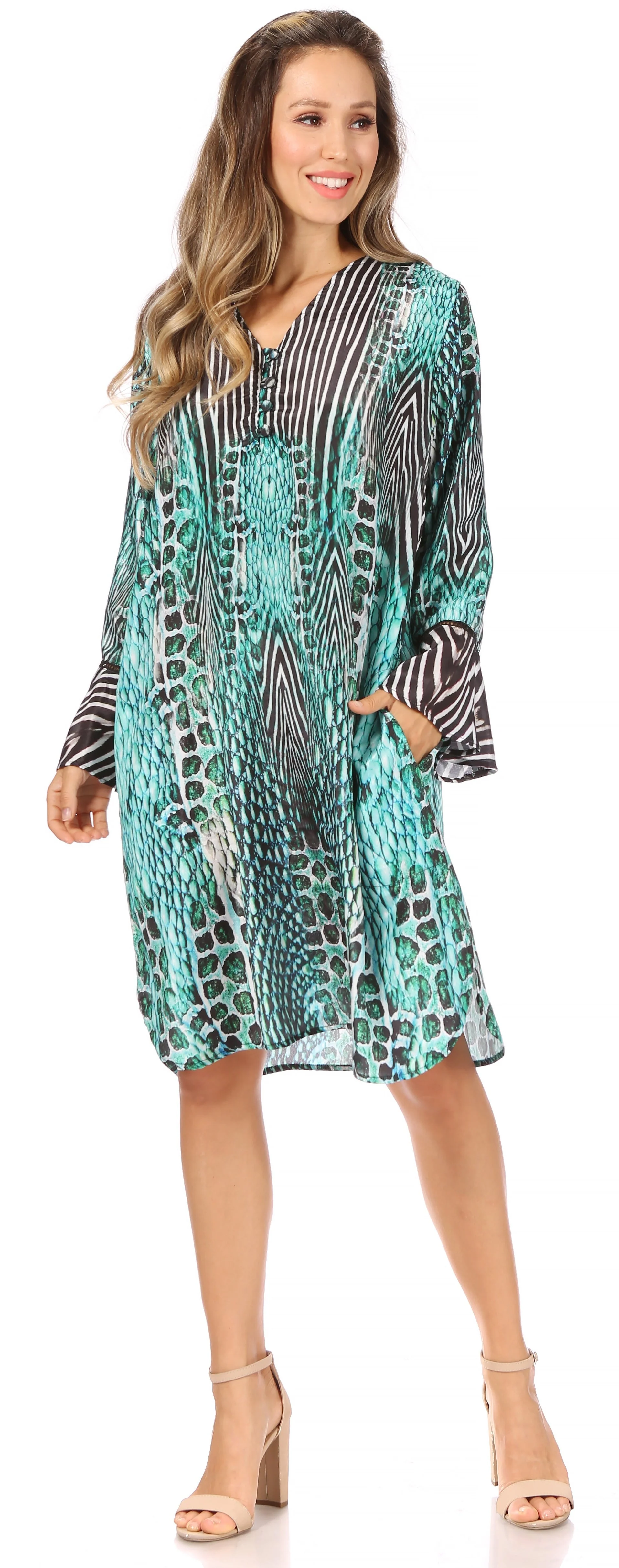 Sakkas Ximena Women's Floral Boho Cocktail Dress Tunic Cover-up V neck Summer - Image 45