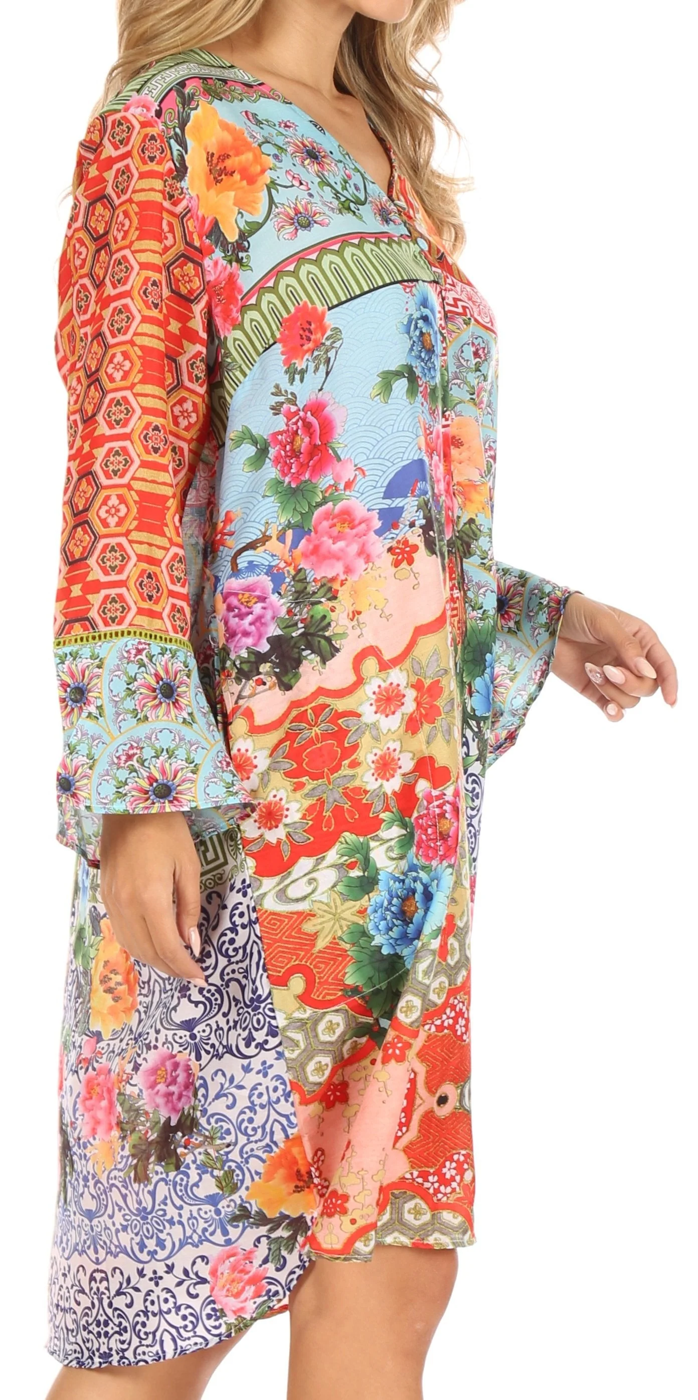 Sakkas Ximena Women's Floral Boho Cocktail Dress Tunic Cover-up V neck Summer - Image 9