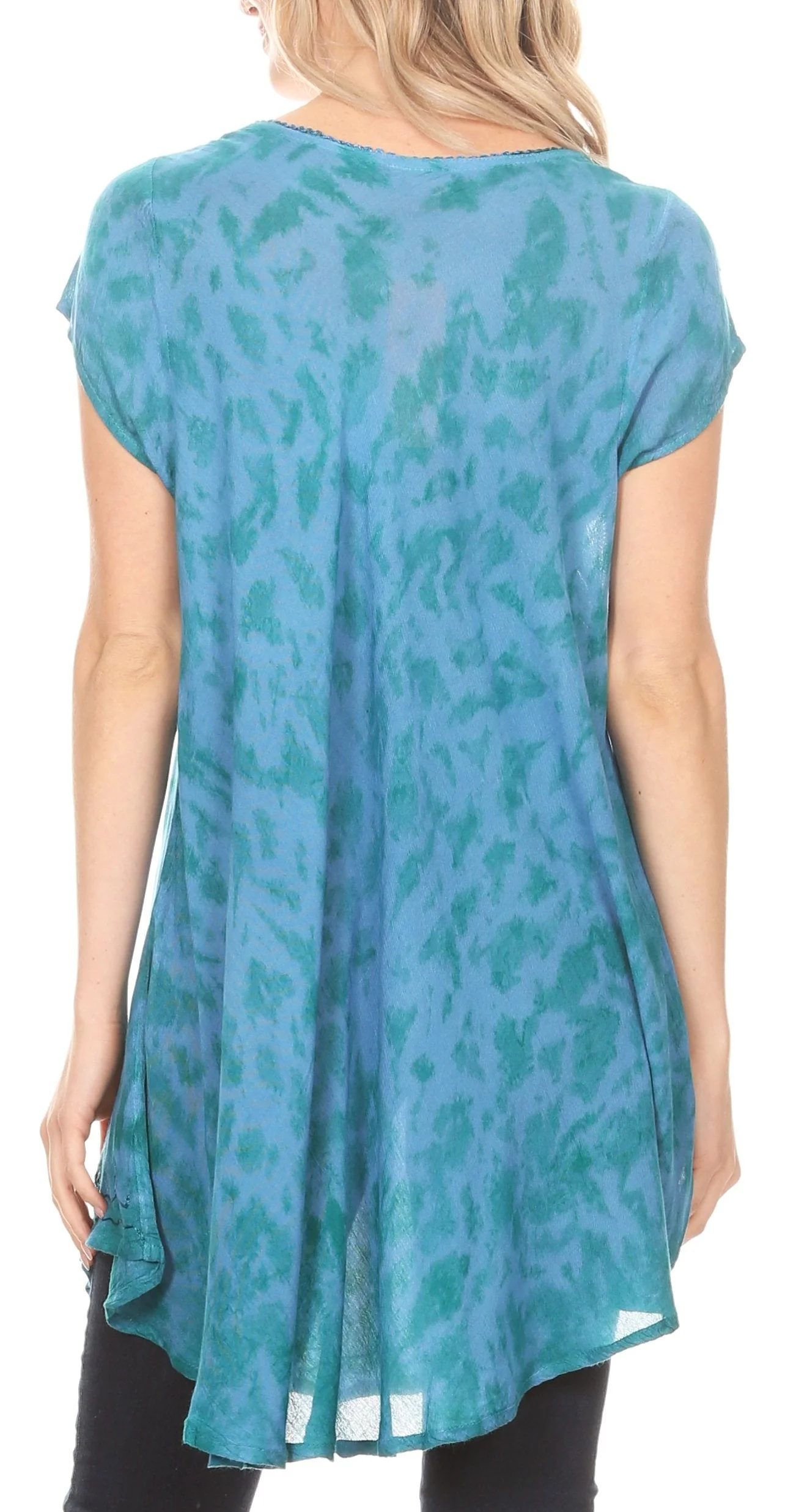 Sakkas Xoana Women's Casual Cap Sleeve V-neck Flare Loose Boho Swing Short Dress - Image 12