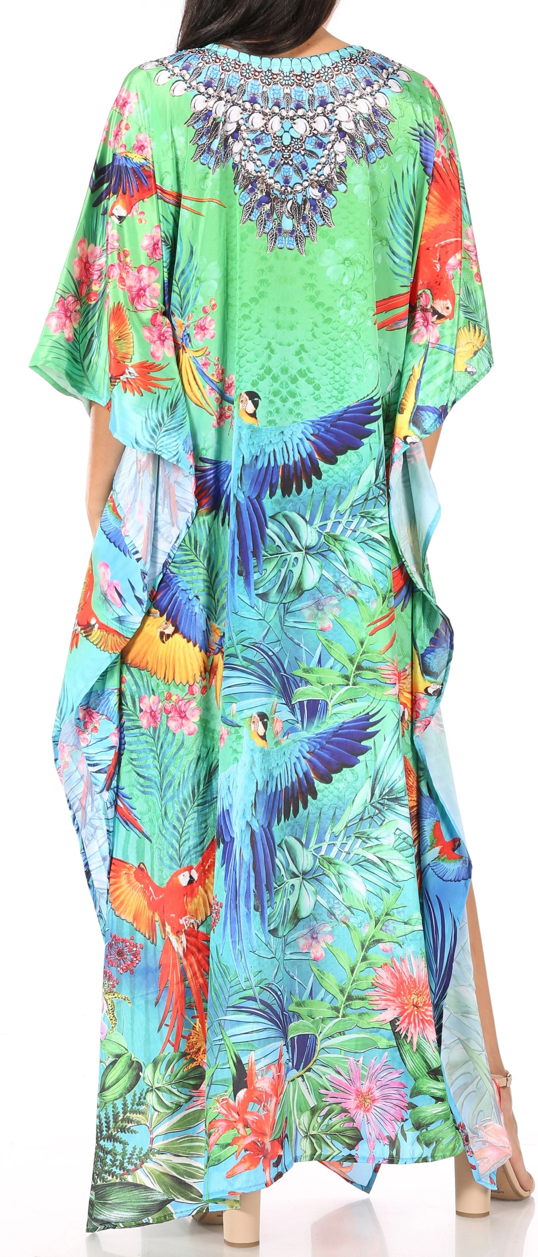 Sakkas Yeni Women's Short Sleeve V-neck Summer Floral Long Caftan Dress Cover-up - Image 111