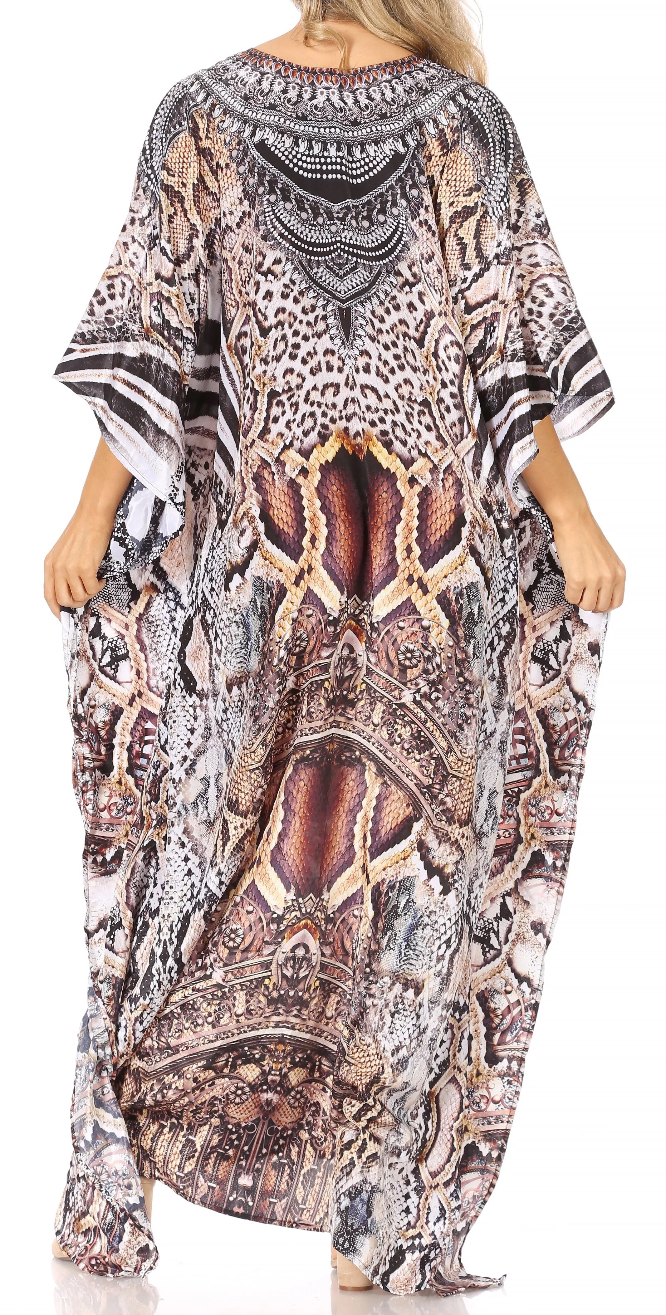 Sakkas Yeni Women's Short Sleeve V-neck Summer Floral Long Caftan Dress Cover-up - Image 121