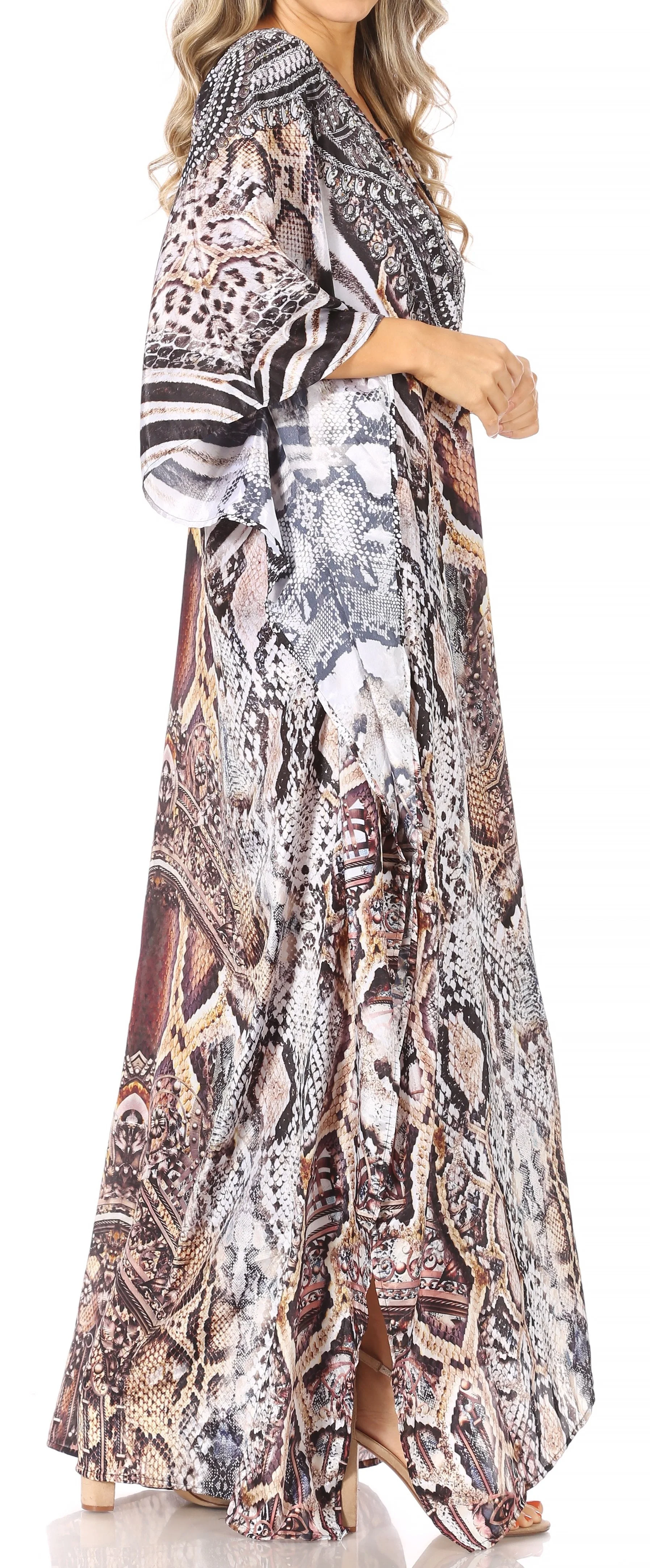 Sakkas Yeni Women's Short Sleeve V-neck Summer Floral Long Caftan Dress Cover-up - Image 123