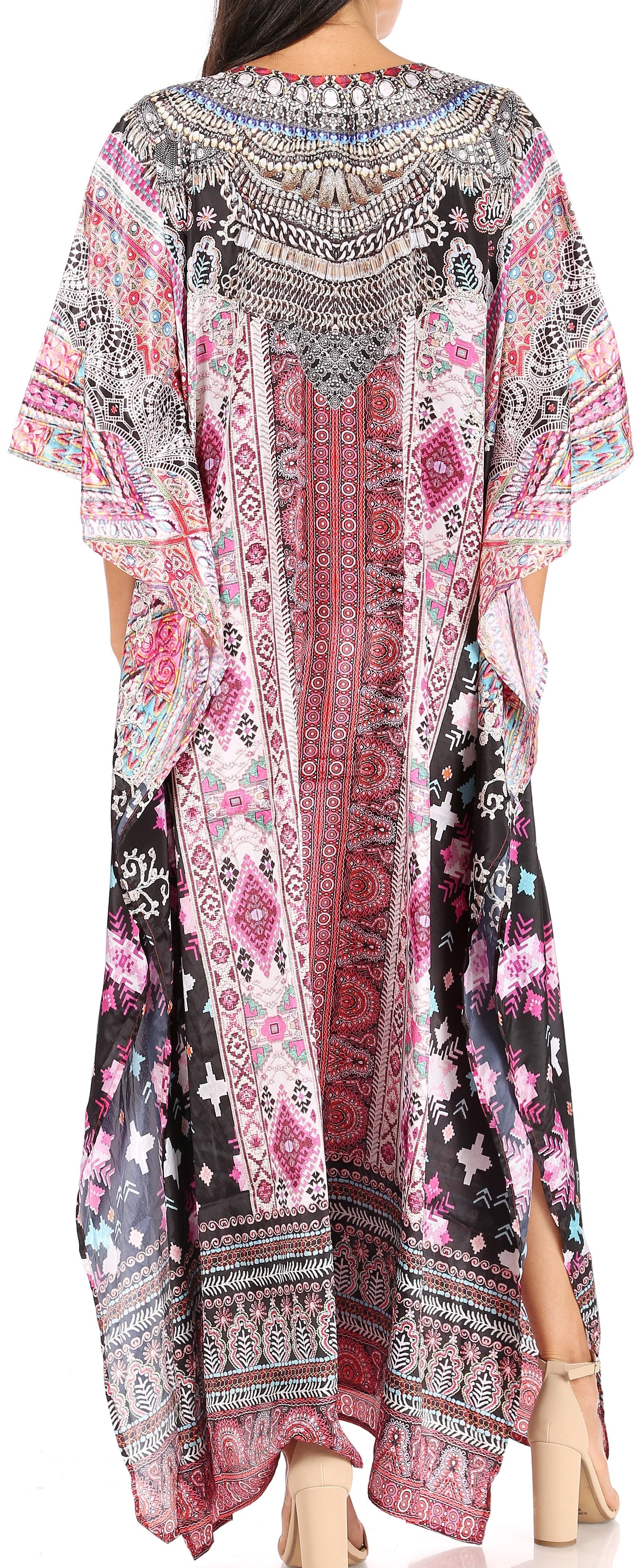 Sakkas Yeni Women's Short Sleeve V-neck Summer Floral Long Caftan Dress Cover-up - Image 17