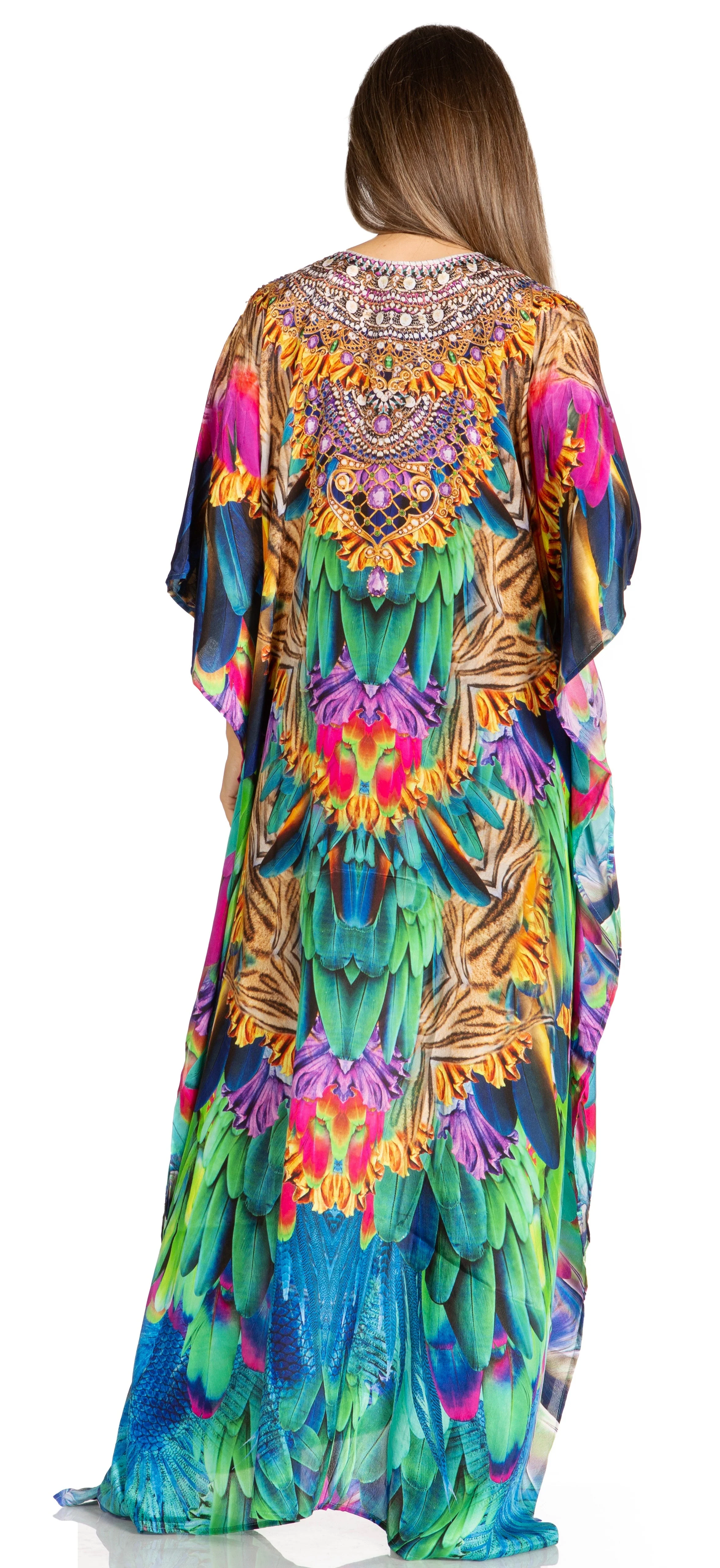 Sakkas Yeni Women's Short Sleeve V-neck Summer Floral Long Caftan Dress Cover-up - Image 191