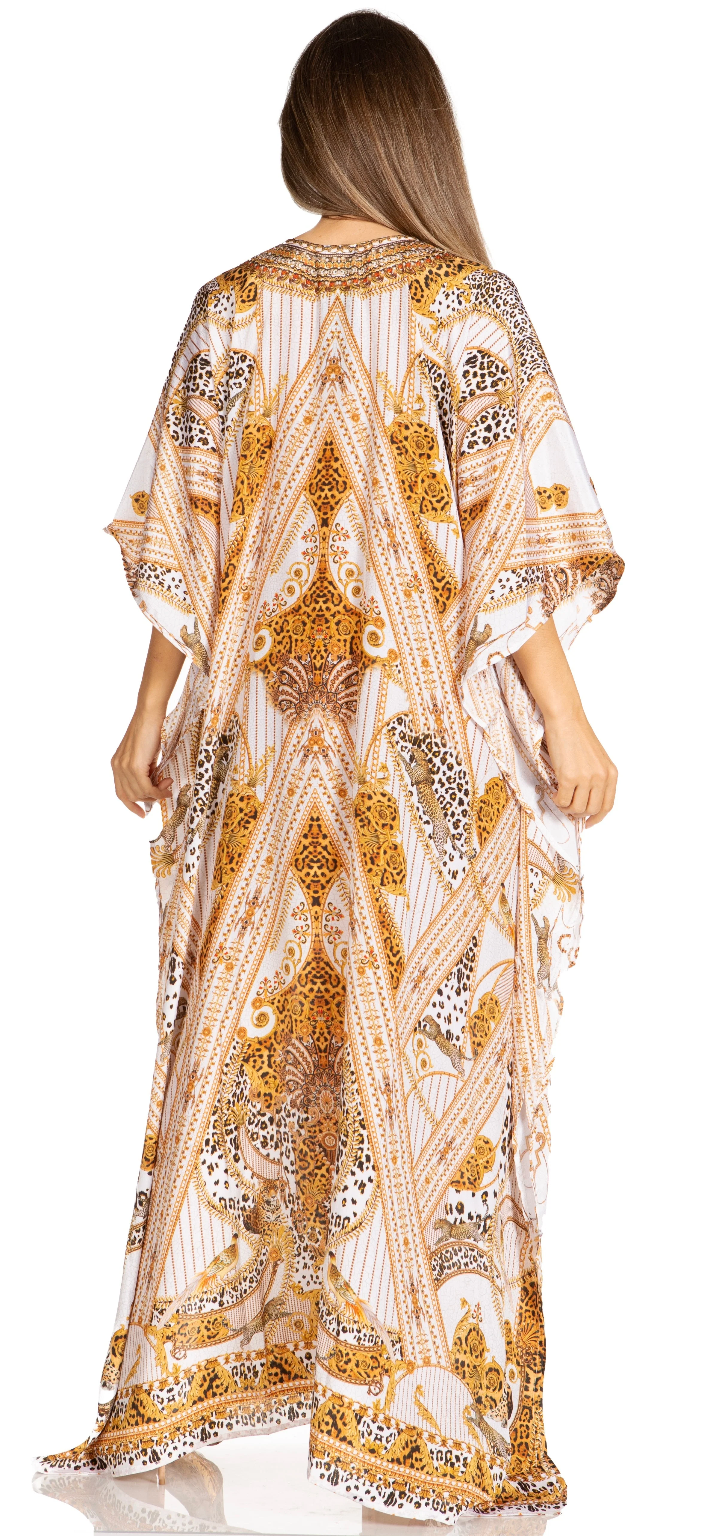 Sakkas Yeni Women's Short Sleeve V-neck Summer Floral Long Caftan Dress Cover-up - Image 216