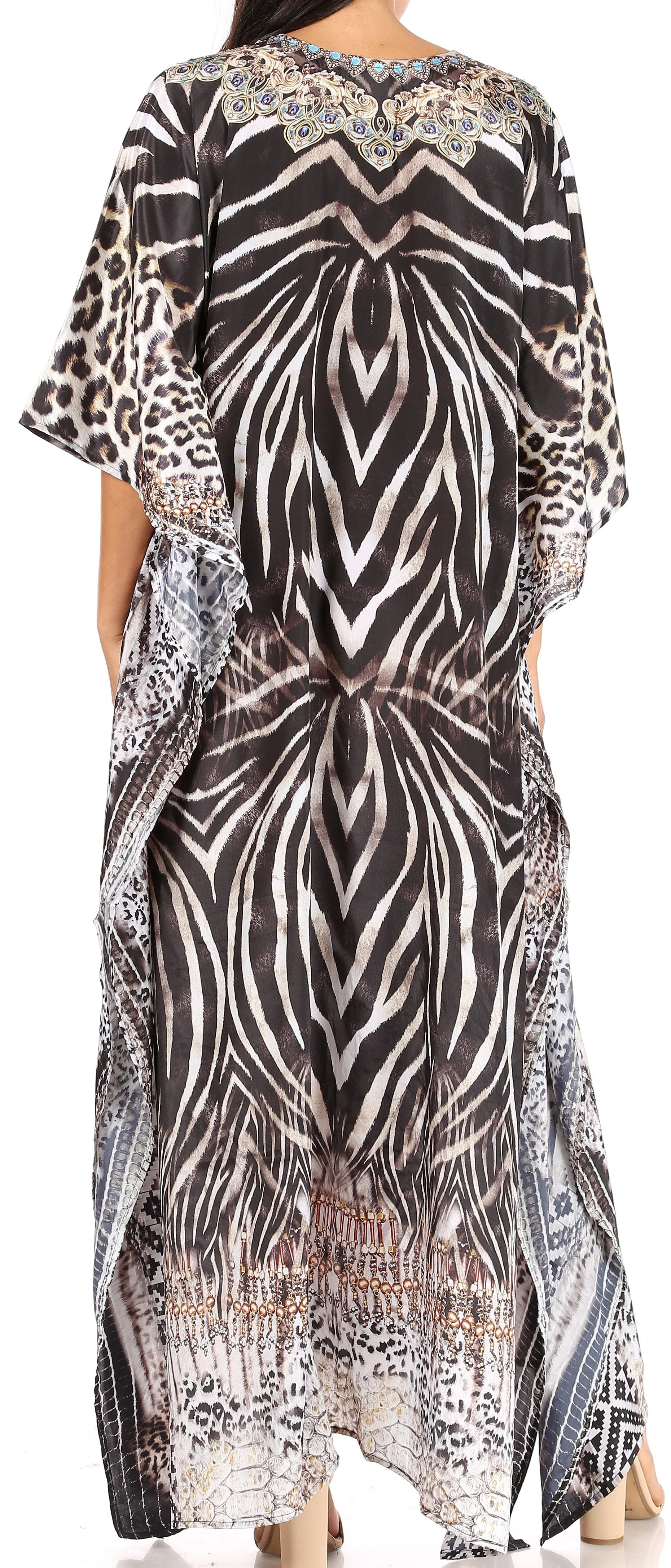 Sakkas Yeni Women's Short Sleeve V-neck Summer Floral Long Caftan Dress Cover-up - Image 36