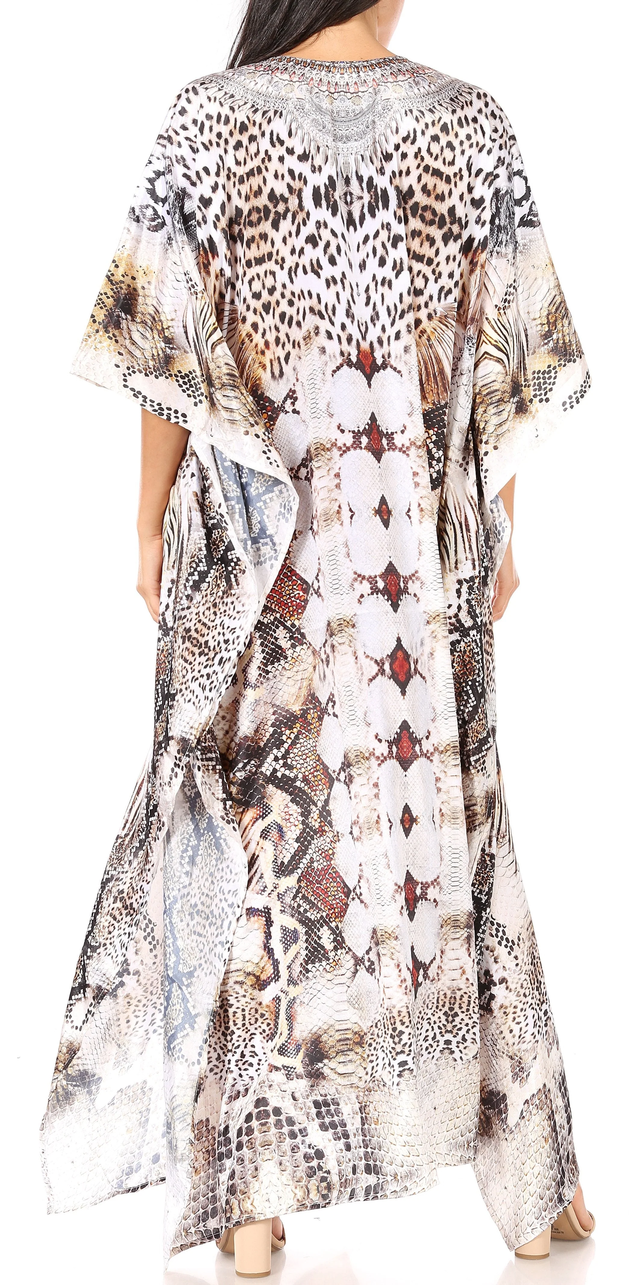 Sakkas Yeni Women's Short Sleeve V-neck Summer Floral Long Caftan Dress Cover-up - Image 41