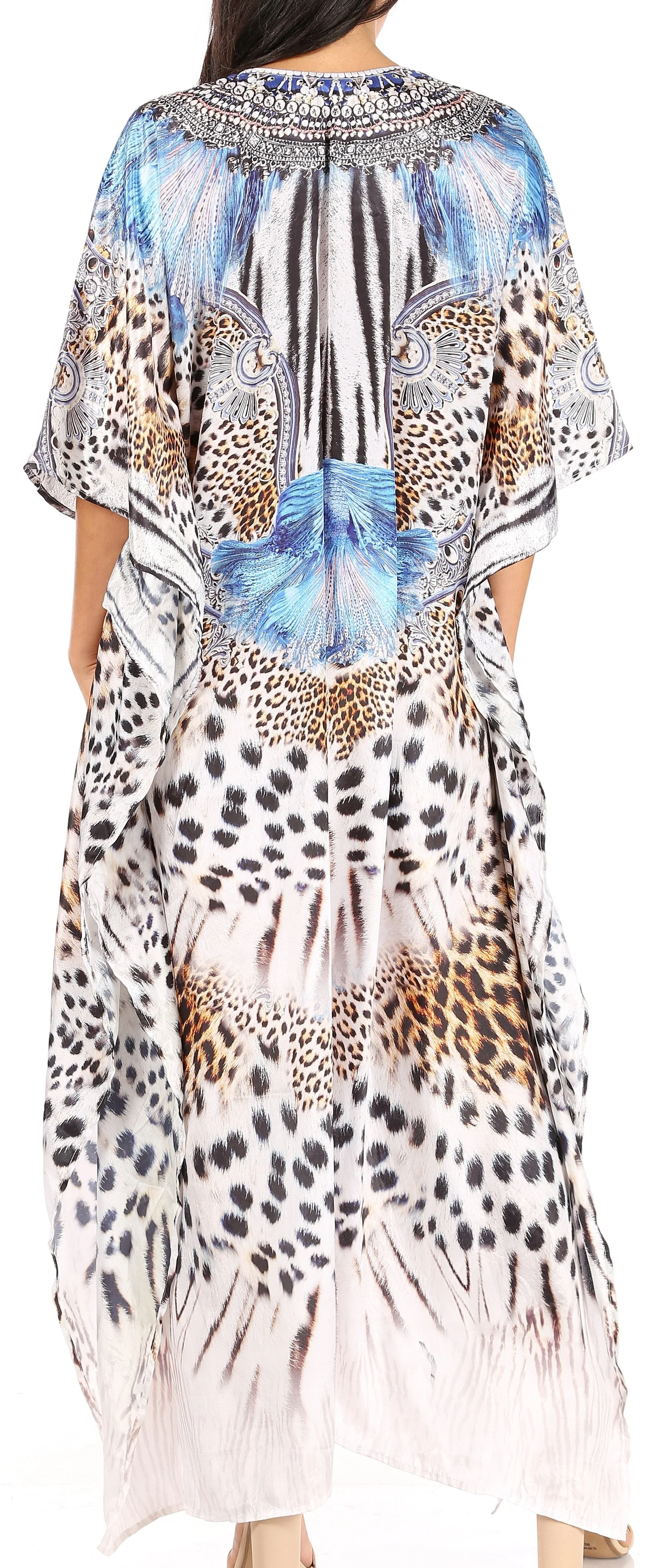 Sakkas Yeni Women's Short Sleeve V-neck Summer Floral Long Caftan Dress Cover-up - Image 71