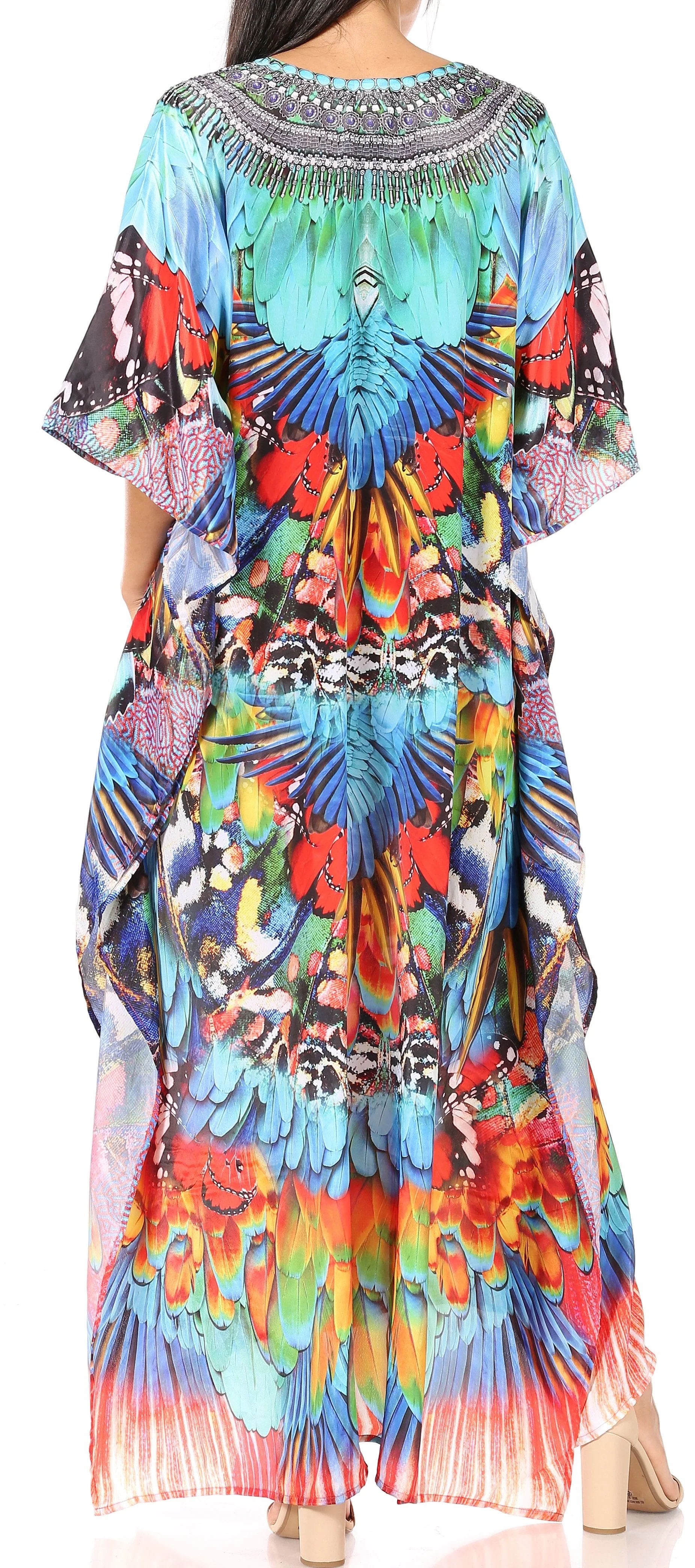 Sakkas Yeni Women's Short Sleeve V-neck Summer Floral Long Caftan Dress Cover-up - Image 76