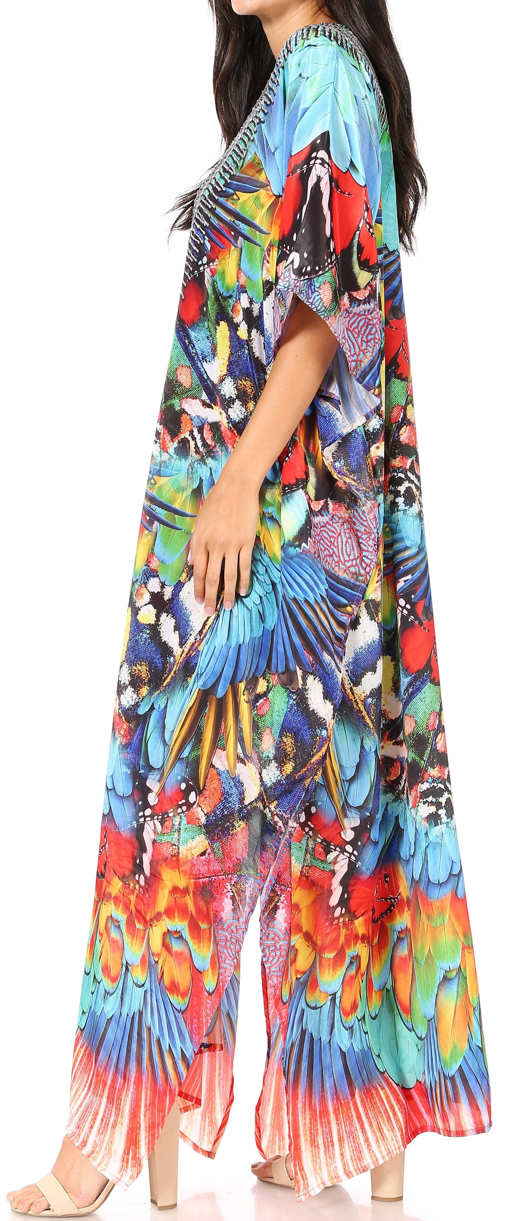 Sakkas Yeni Women's Short Sleeve V-neck Summer Floral Long Caftan Dress Cover-up - Image 78