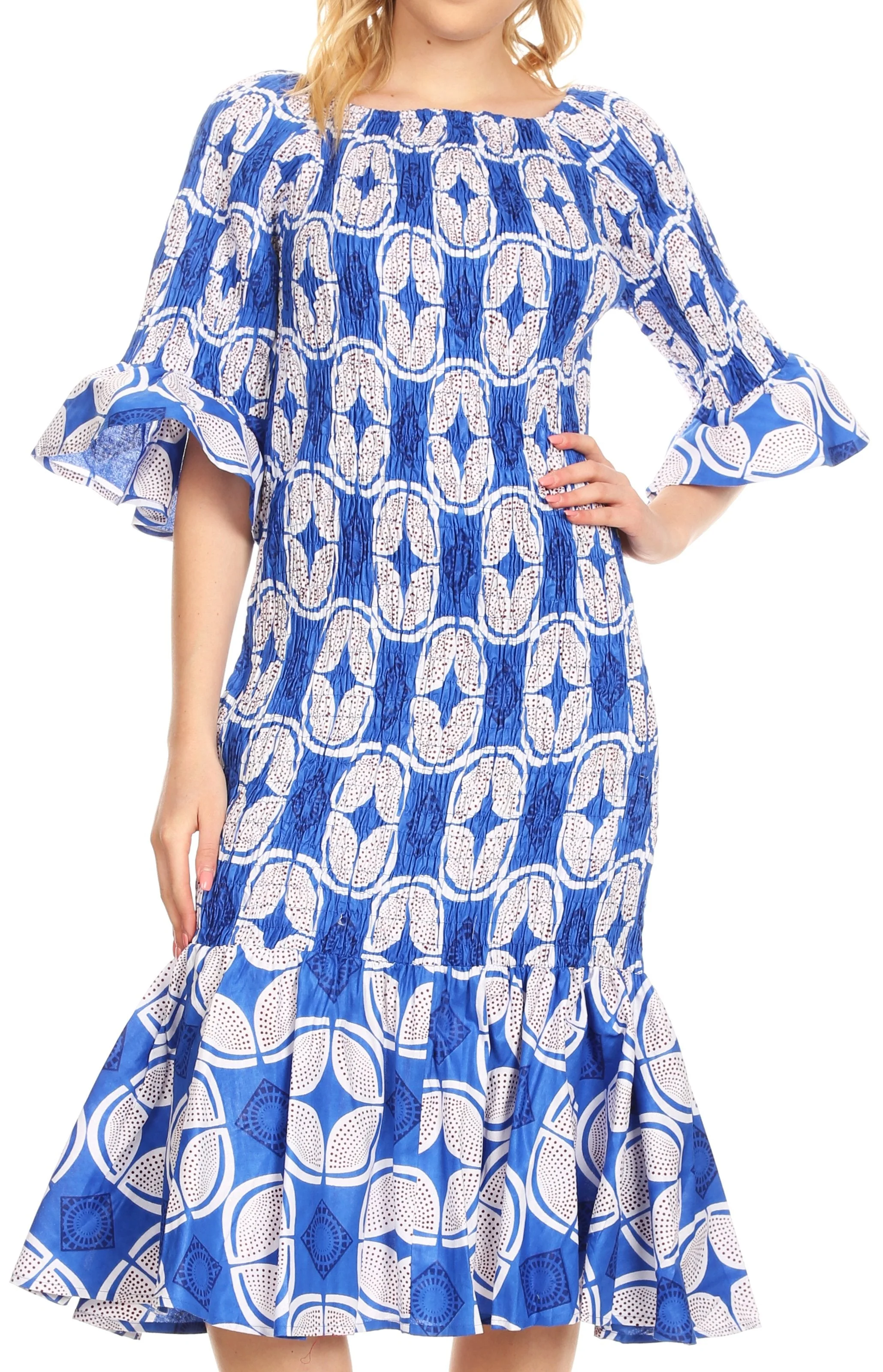Sakkas Zarah Women's African Ankara Body-con Off shoulder Mermaid Pocket Dress - Image 20