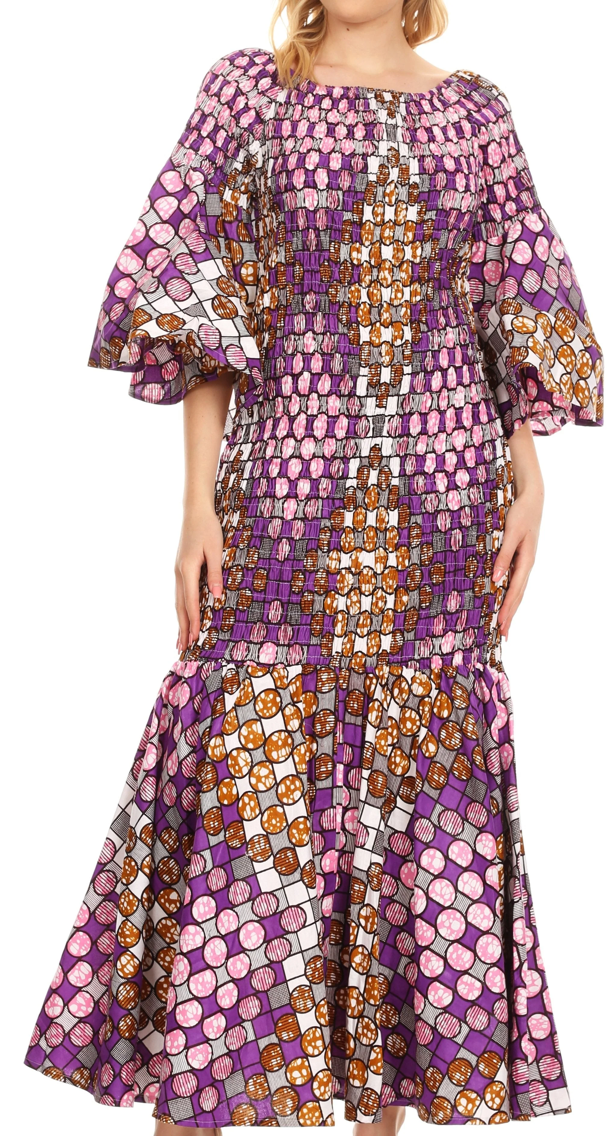Sakkas Zarah Women's African Ankara Body-con Off shoulder Mermaid Pocket Dress - Image 4