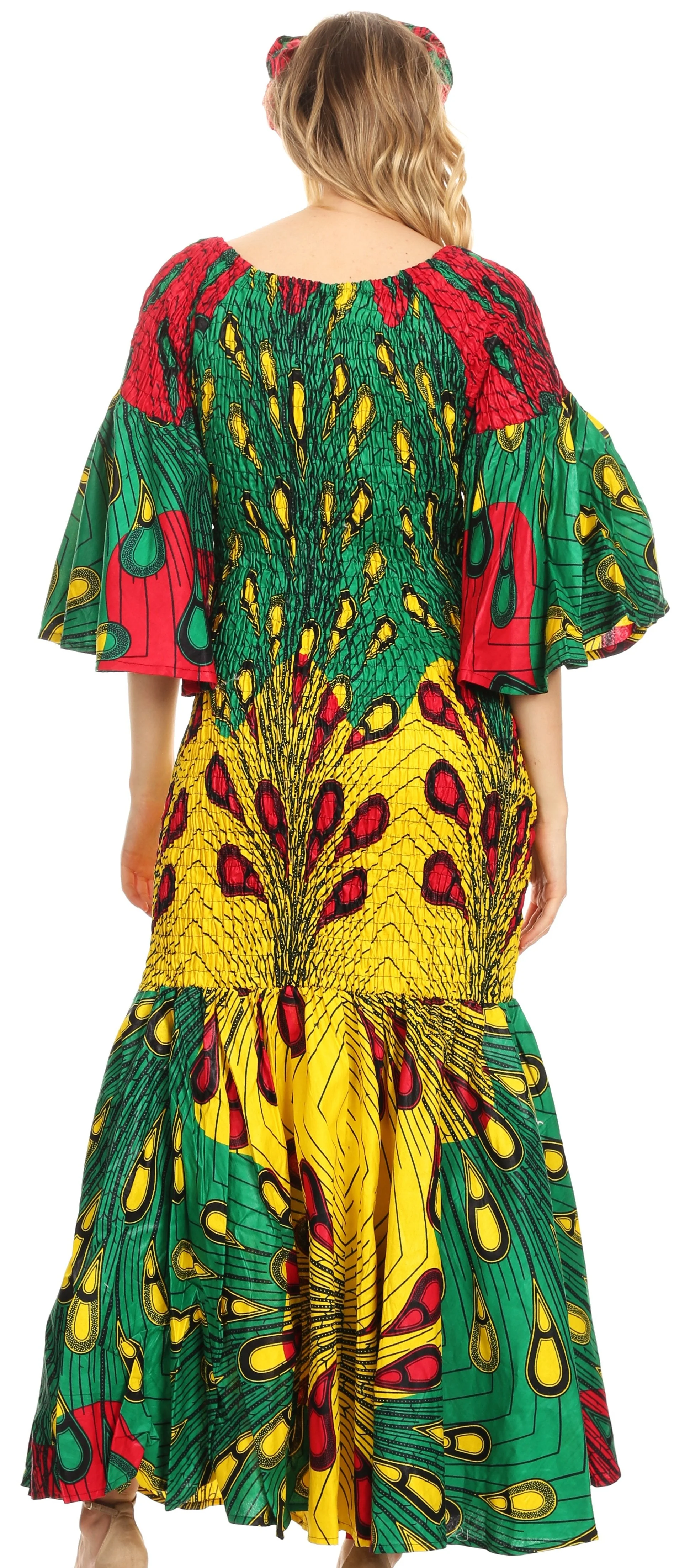 Sakkas Zarah Women's African Ankara Body-con Off shoulder Mermaid Pocket Dress - Image 49