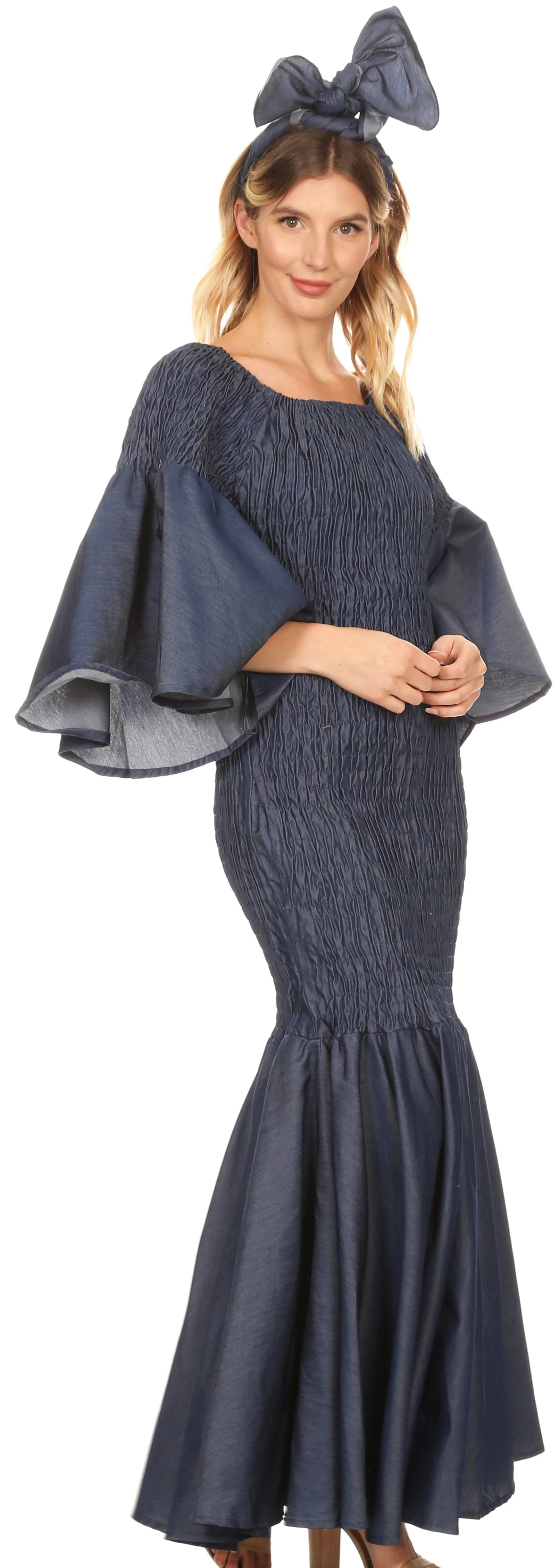 Sakkas Zarah Women's African Ankara Body-con Off shoulder Mermaid Pocket Dress - Image 60