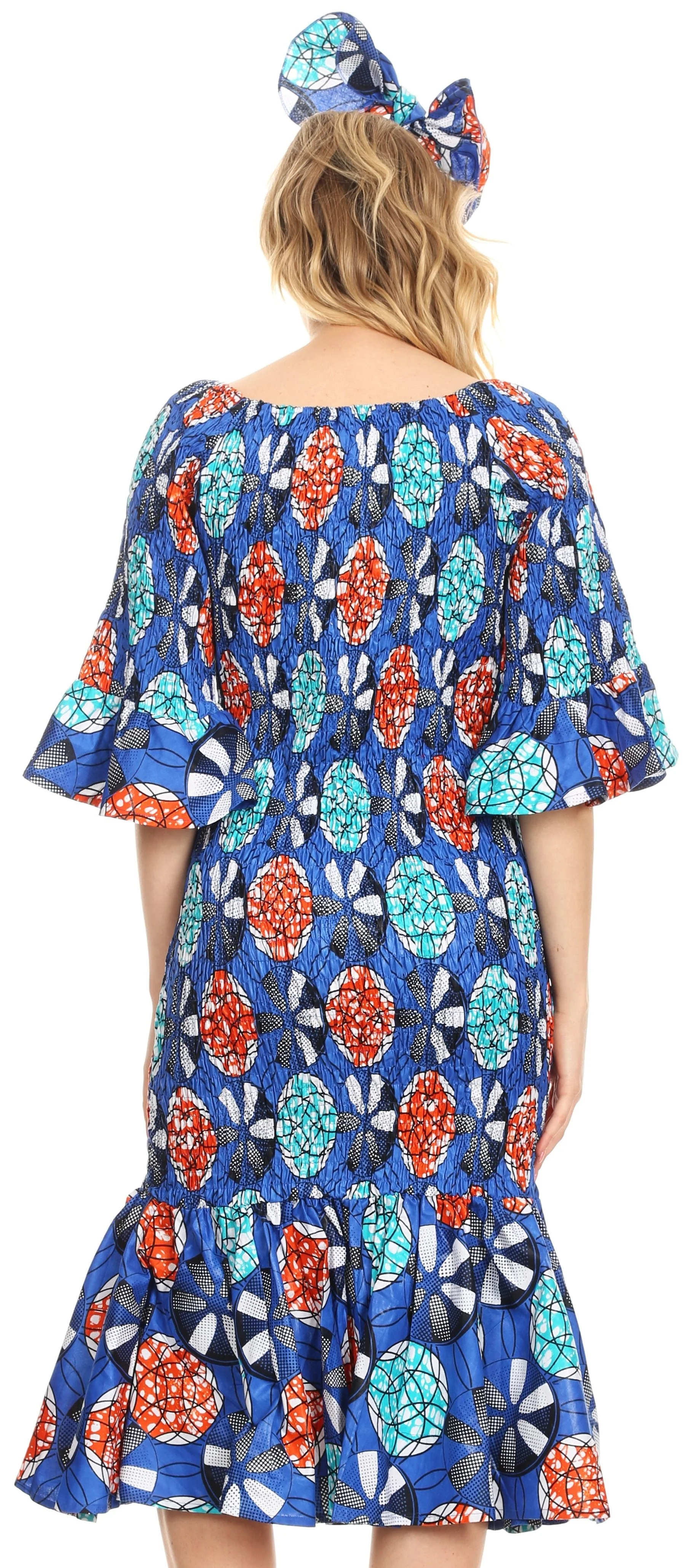 Sakkas Zarah Women's African Ankara Body-con Off shoulder Mermaid Pocket Dress - Image 7