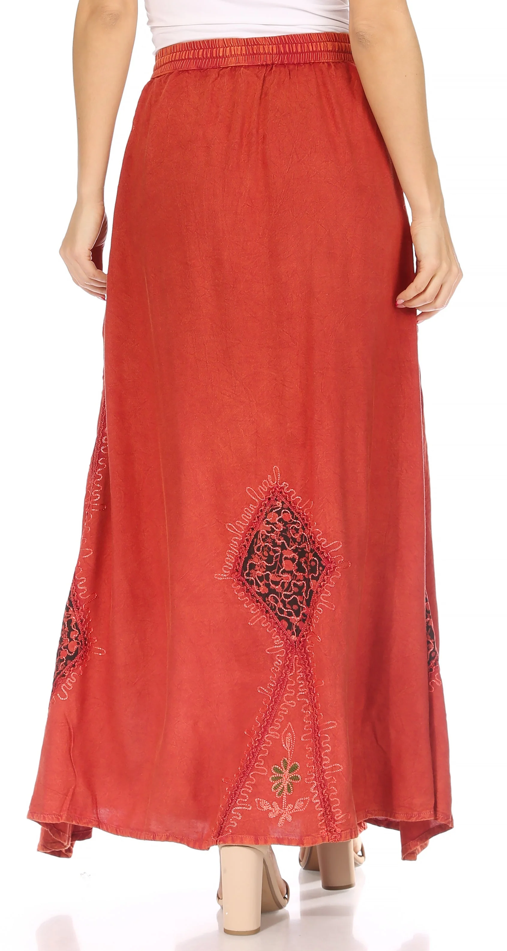 Sakkas Zarah Women's Boho Embroidery Gypsy Skirt with Lace Elastic Waist Pockets - Image 12