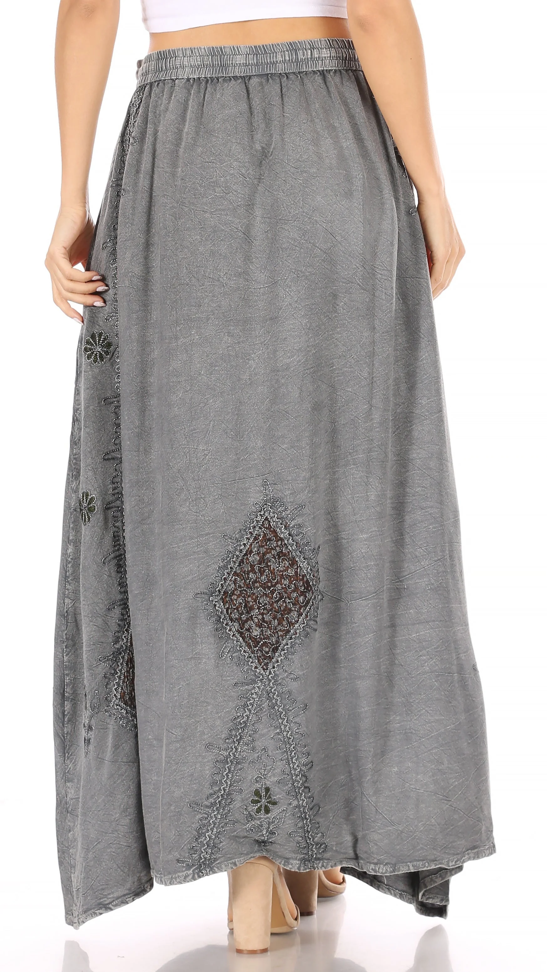 Sakkas Zarah Women's Boho Embroidery Gypsy Skirt with Lace Elastic Waist Pockets - Image 17