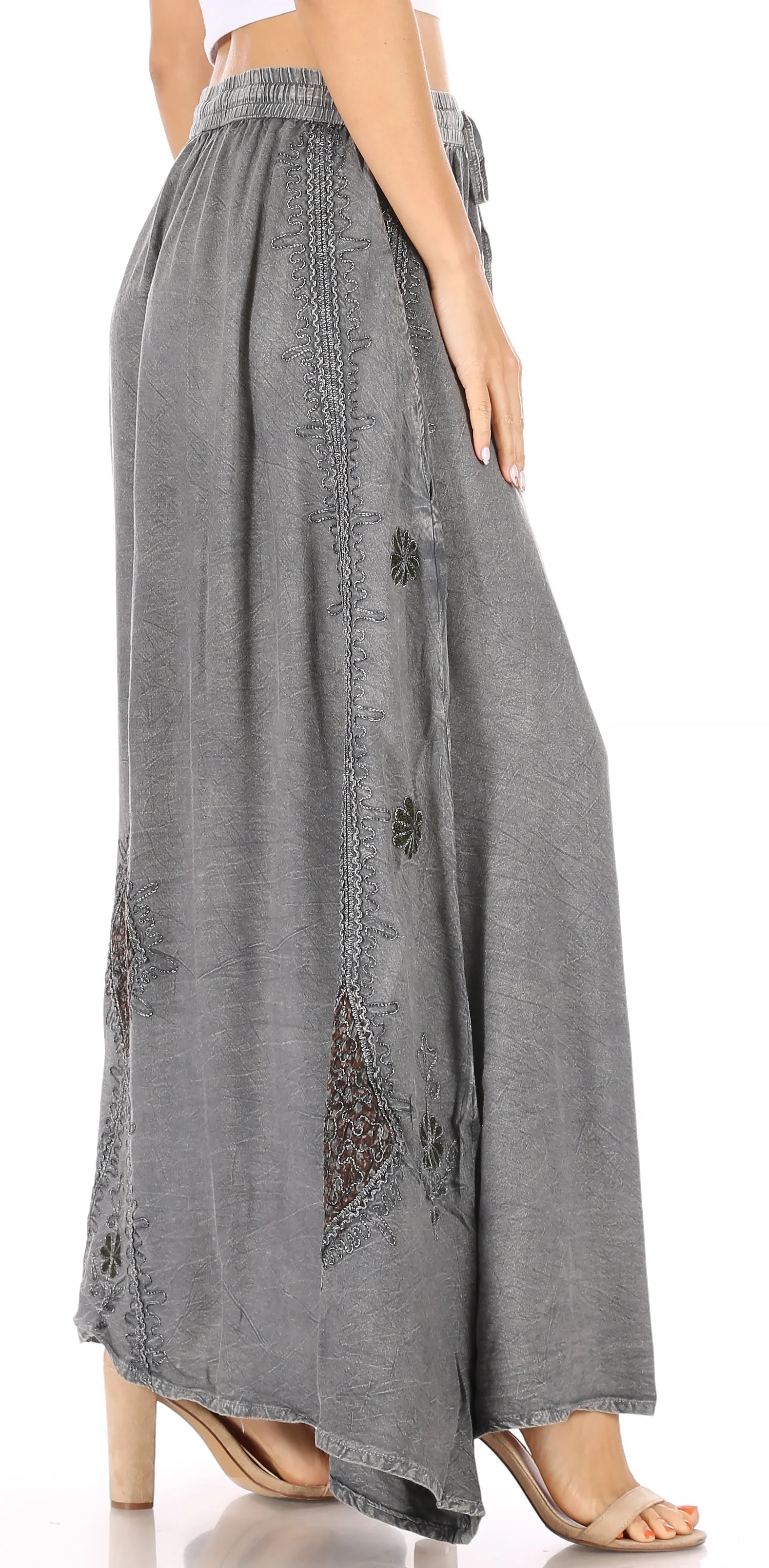 Sakkas Zarah Women's Boho Embroidery Gypsy Skirt with Lace Elastic Waist Pockets - Image 18