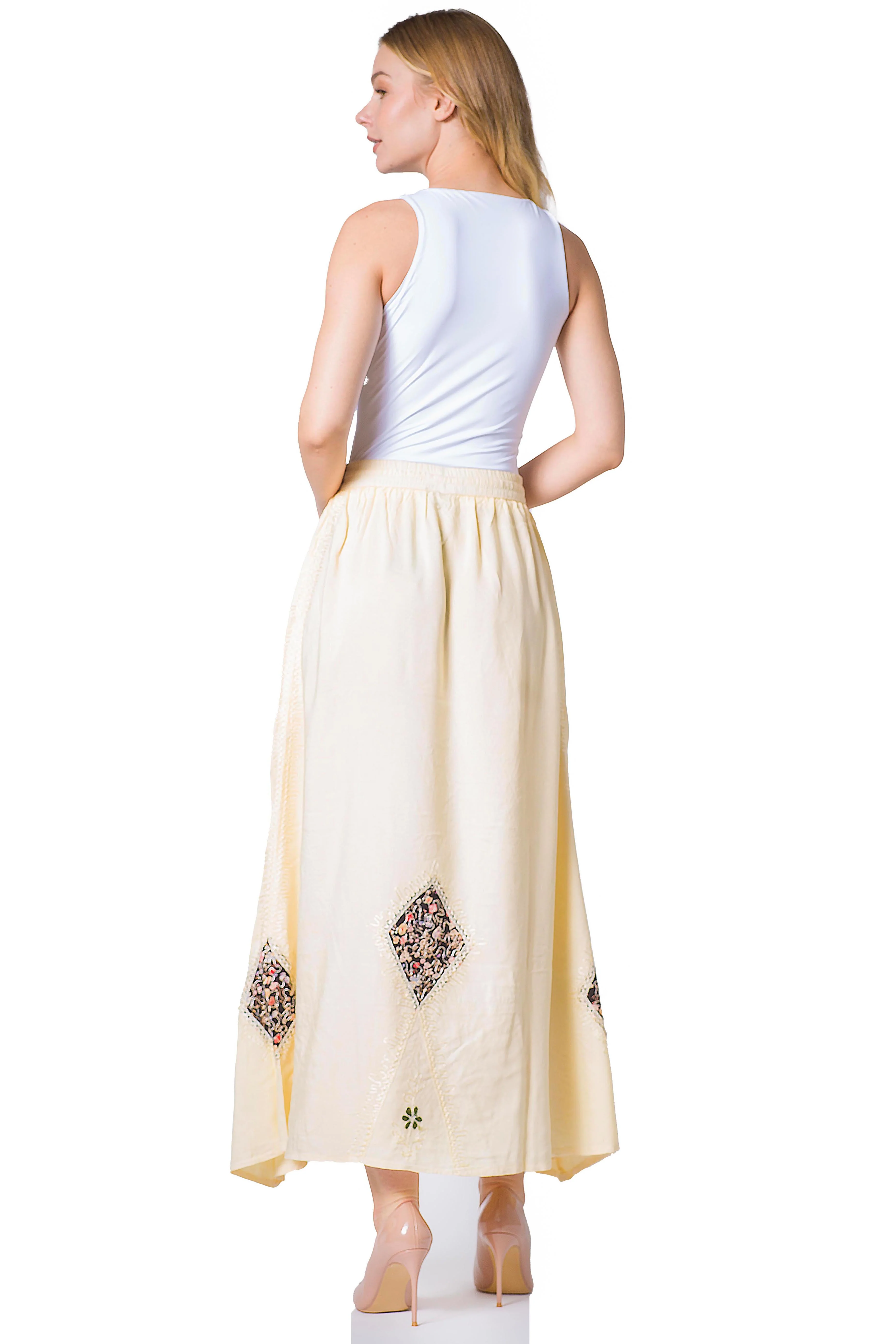 Sakkas Zarah Women's Boho Embroidery Gypsy Skirt with Lace Elastic Waist Pockets - Image 22
