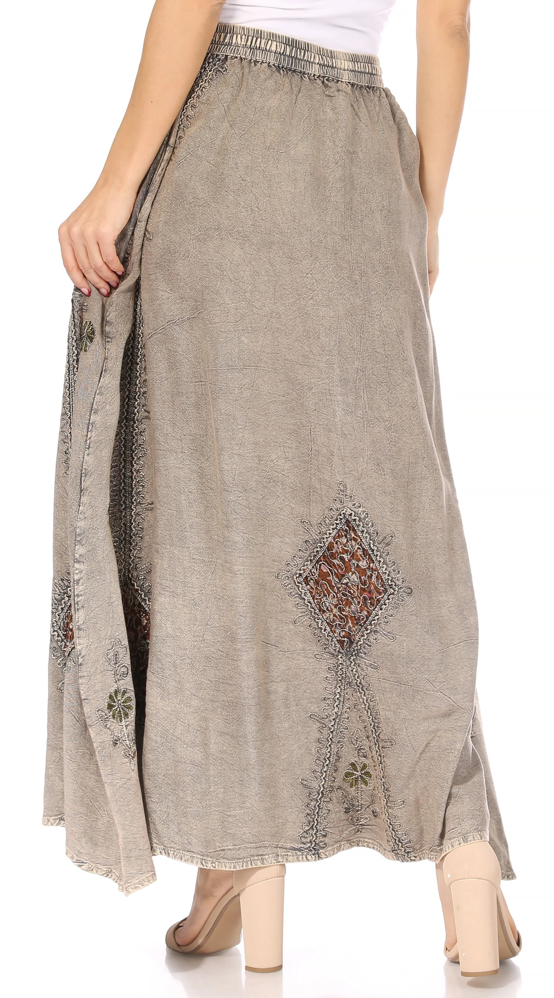 Sakkas Zarah Women's Boho Embroidery Gypsy Skirt with Lace Elastic Waist Pockets - Image 42