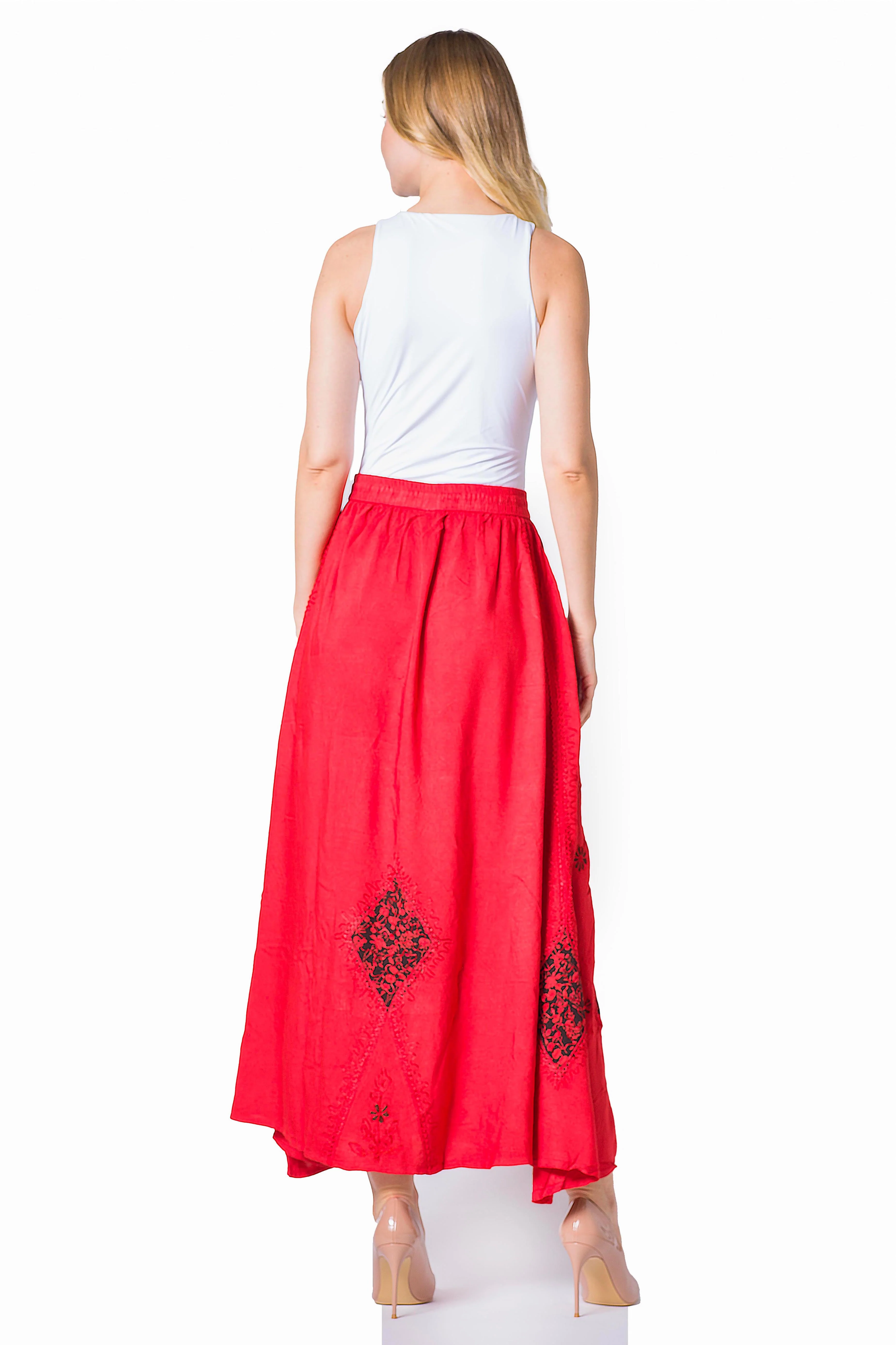 Sakkas Zarah Women's Boho Embroidery Gypsy Skirt with Lace Elastic Waist Pockets - Image 47