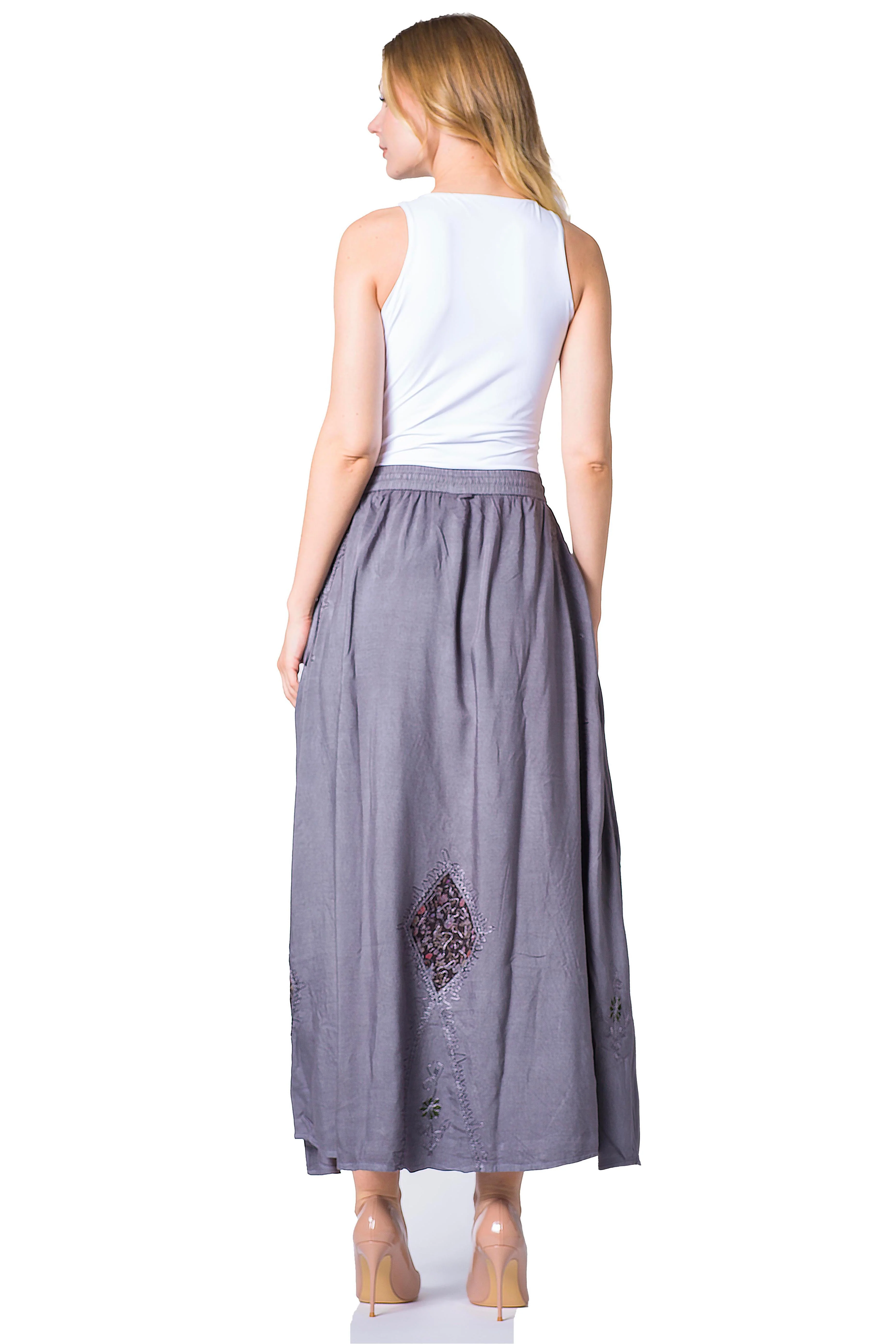 Sakkas Zarah Women's Boho Embroidery Gypsy Skirt with Lace Elastic Waist Pockets - Image 52