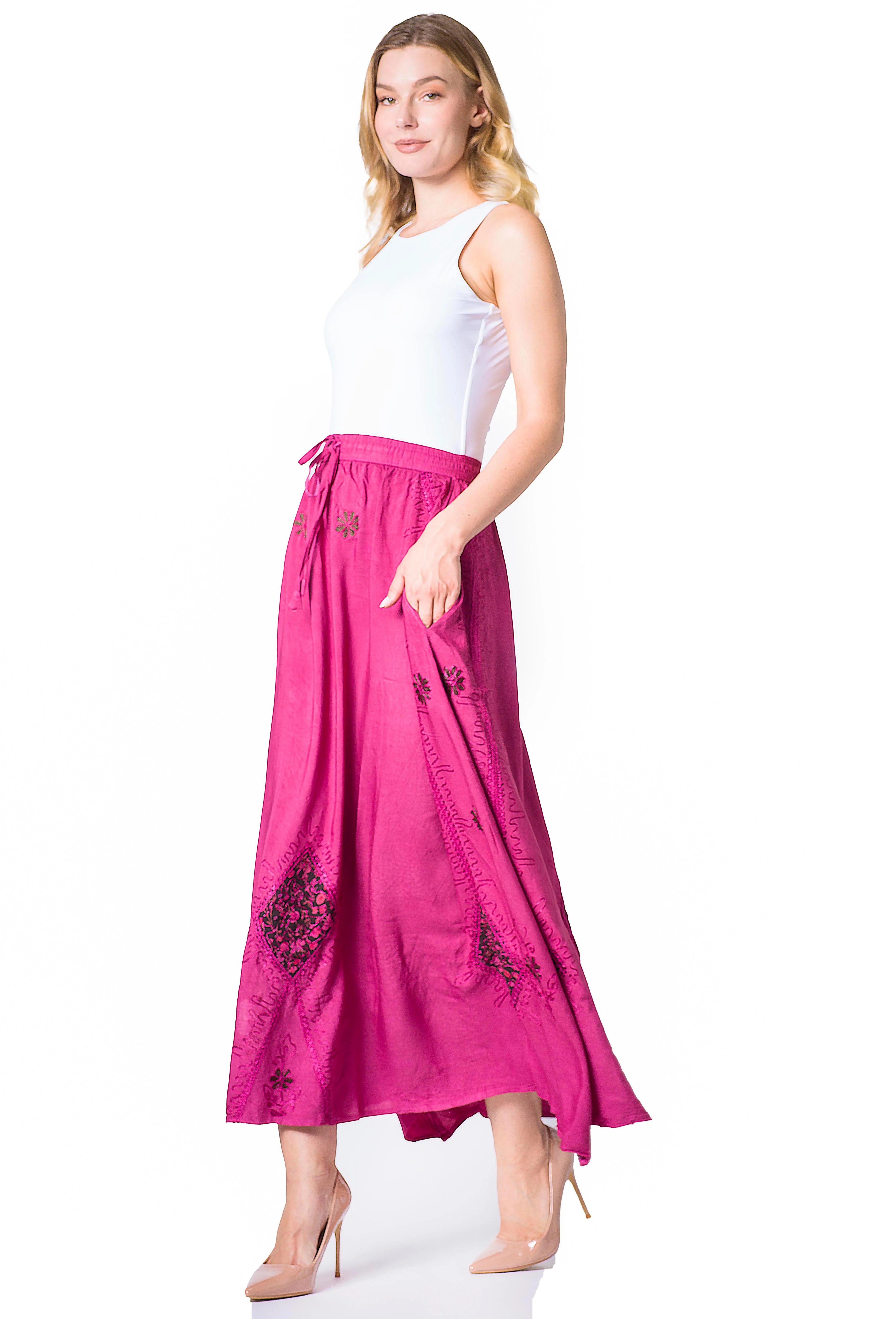 Sakkas Zarah Women's Boho Embroidery Gypsy Skirt with Lace Elastic Waist Pockets - Image 58