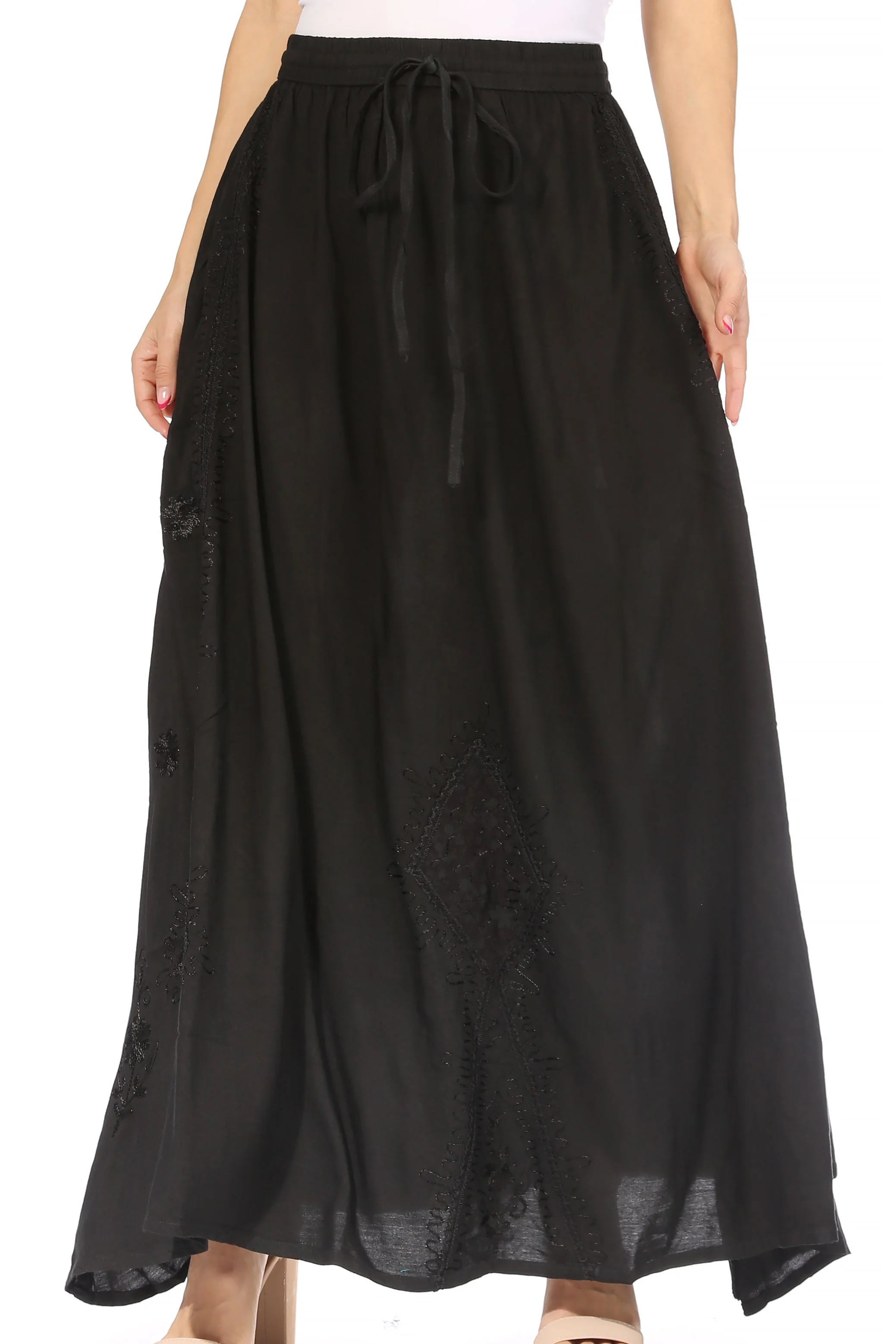 Sakkas Zarah Women's Boho Embroidery Gypsy Skirt with Lace Elastic Waist Pockets - Image 6