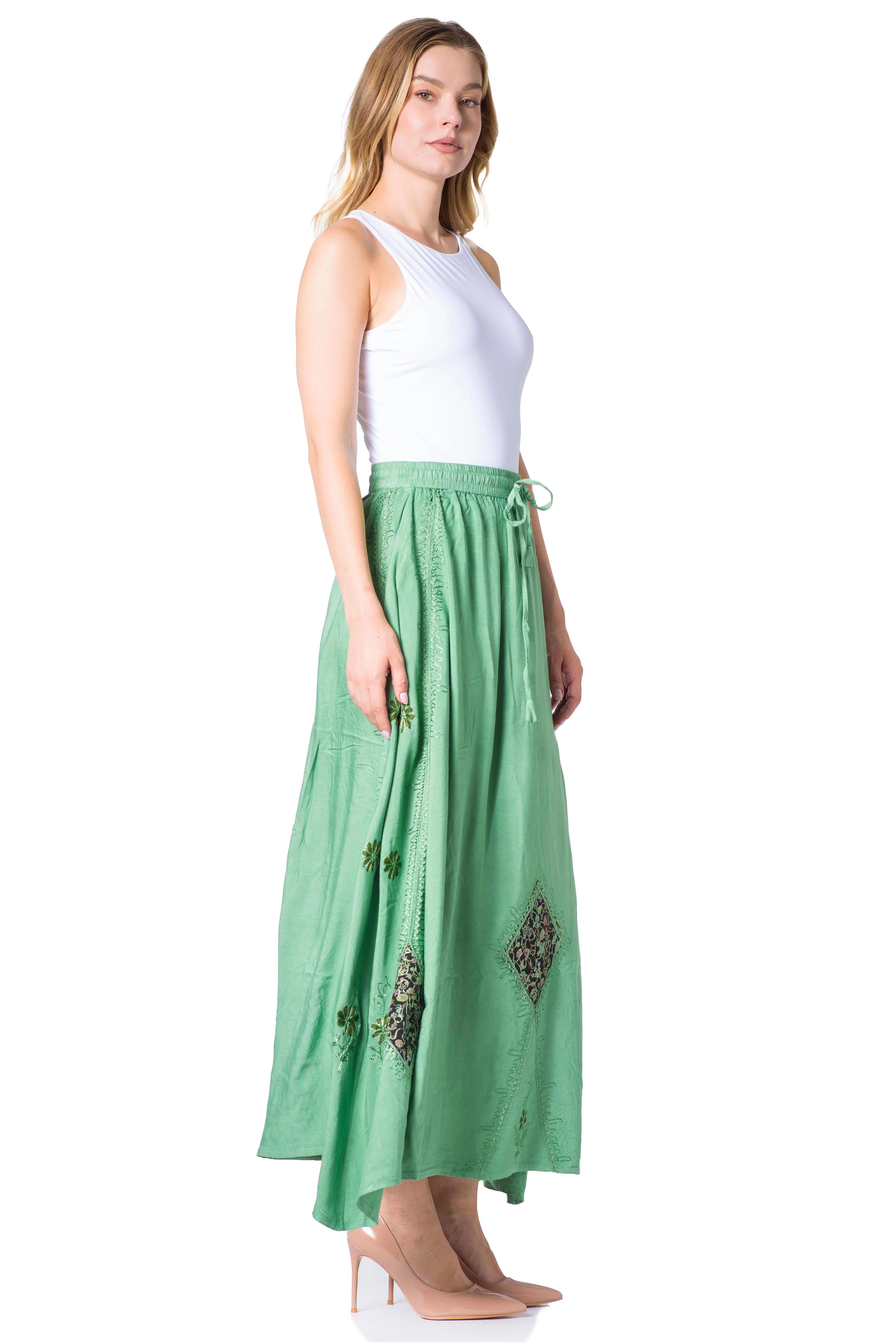 Sakkas Zarah Women's Boho Embroidery Gypsy Skirt with Lace Elastic Waist Pockets - Image 64
