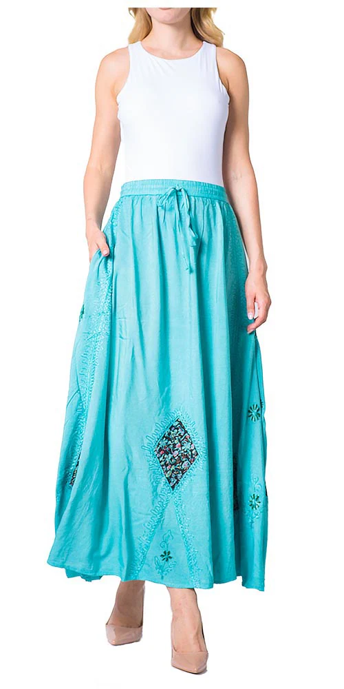 Sakkas Zarah Women's Boho Embroidery Gypsy Skirt with Lace Elastic Waist Pockets - Image 66