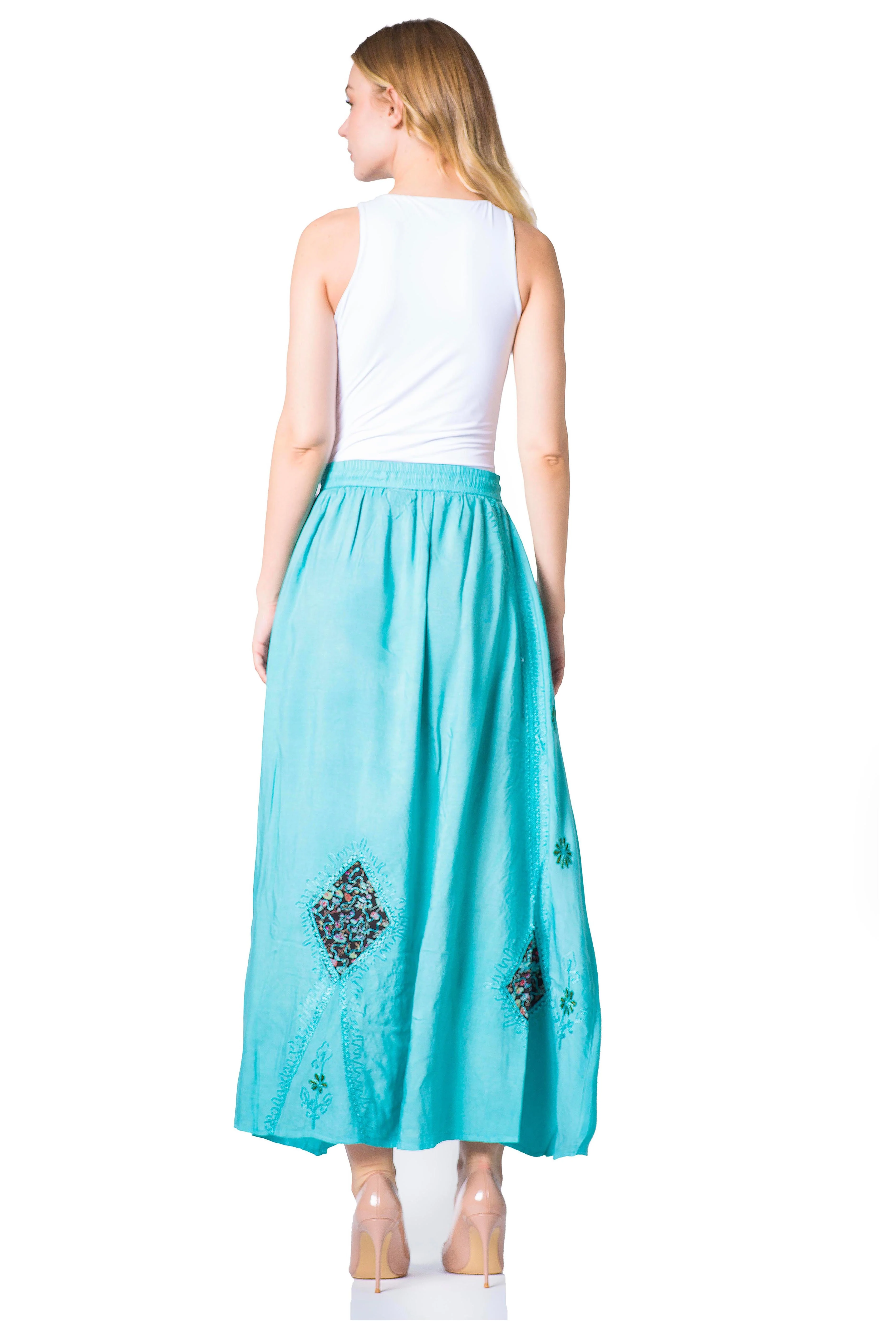 Sakkas Zarah Women's Boho Embroidery Gypsy Skirt with Lace Elastic Waist Pockets - Image 67
