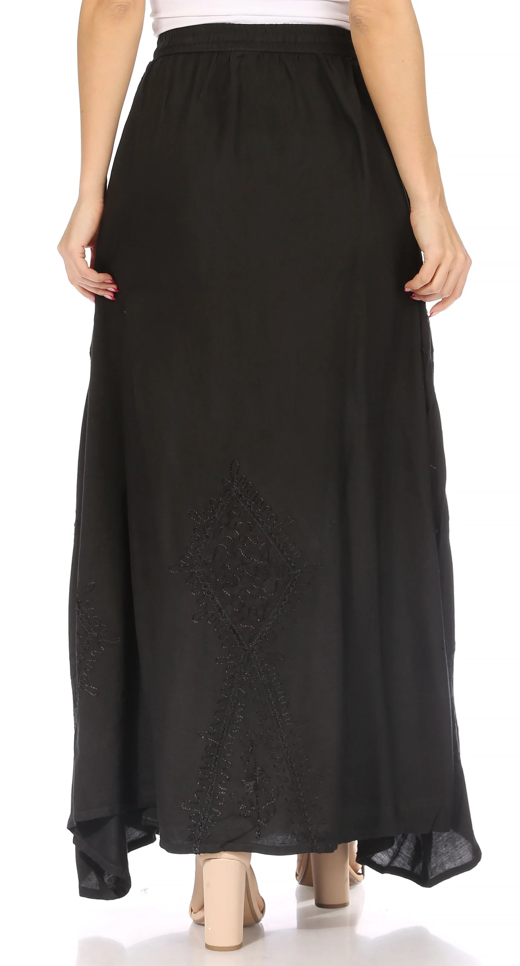 Sakkas Zarah Women's Boho Embroidery Gypsy Skirt with Lace Elastic Waist Pockets - Image 7
