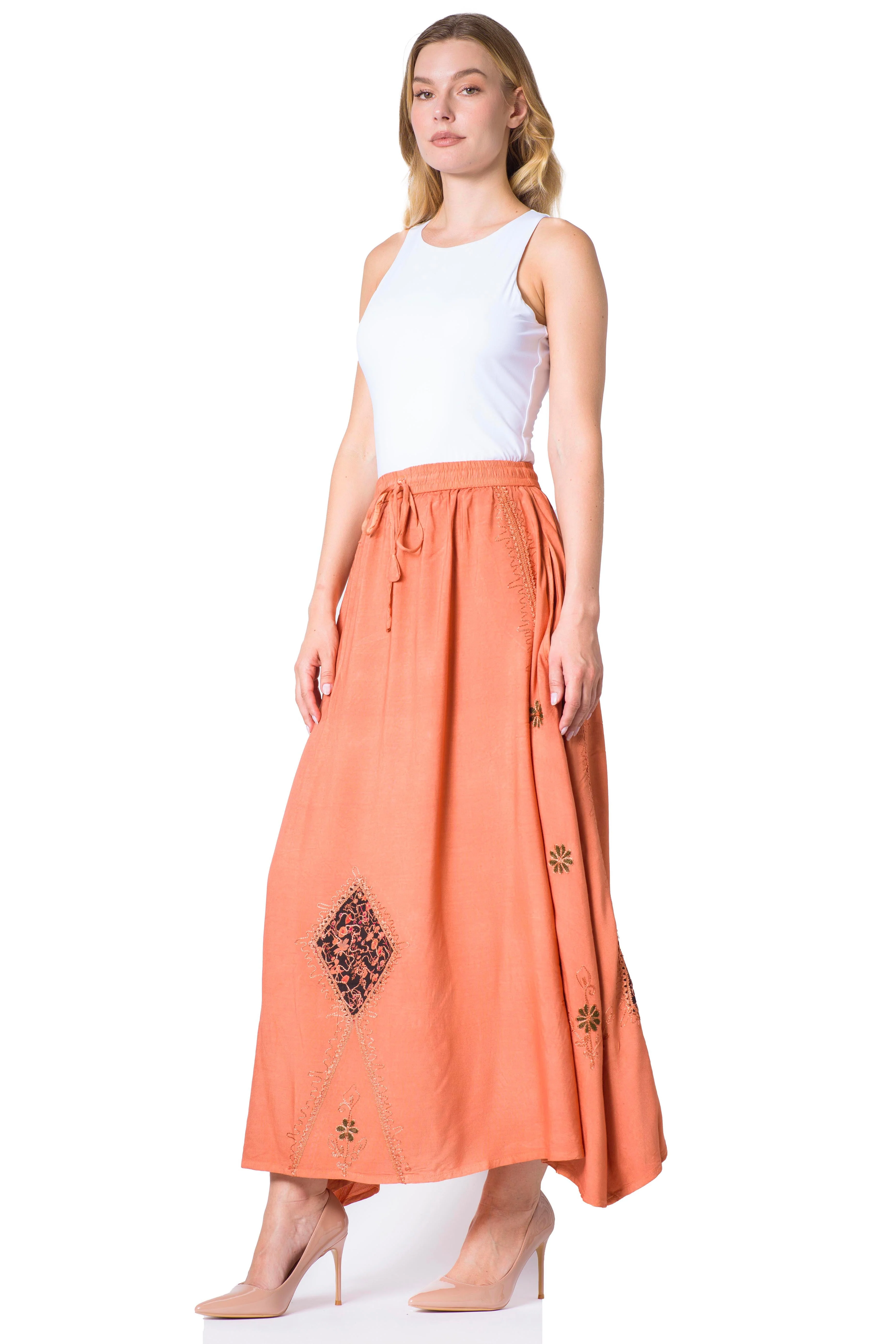 Sakkas Zarah Women's Boho Embroidery Gypsy Skirt with Lace Elastic Waist Pockets - Image 73