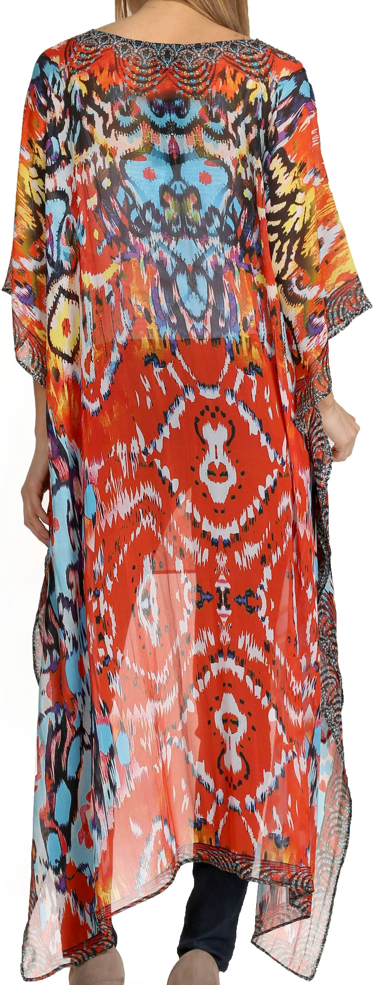 Sakkas Zeke Hi Low V-Neck Caftan Dress Printed Top Cover / Up - Image 12