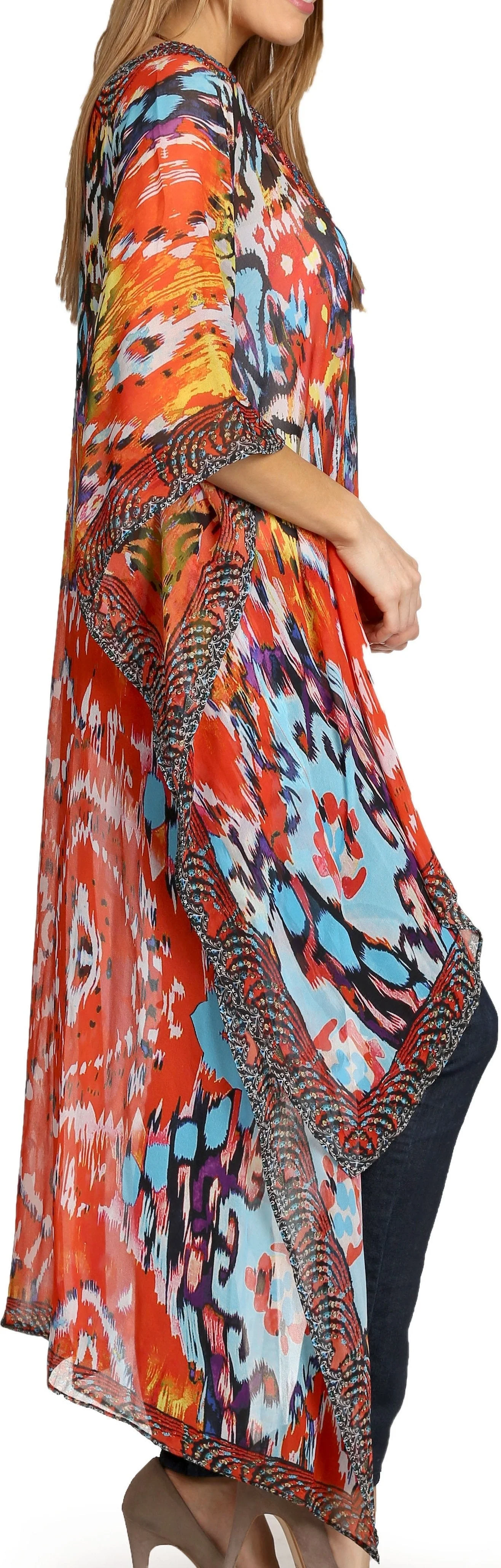 Sakkas Zeke Hi Low V-Neck Caftan Dress Printed Top Cover / Up - Image 13