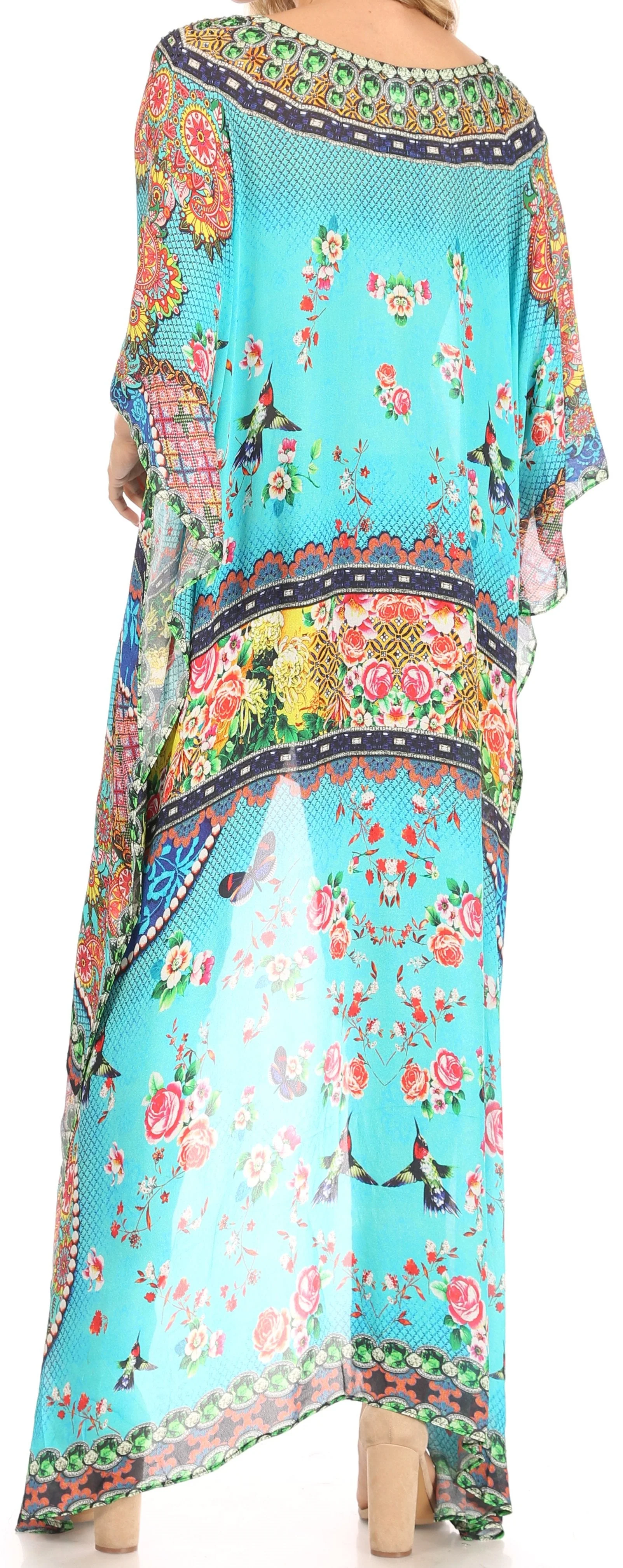 Sakkas Zeke Hi Low V-Neck Caftan Dress Printed Top Cover / Up - Image 17
