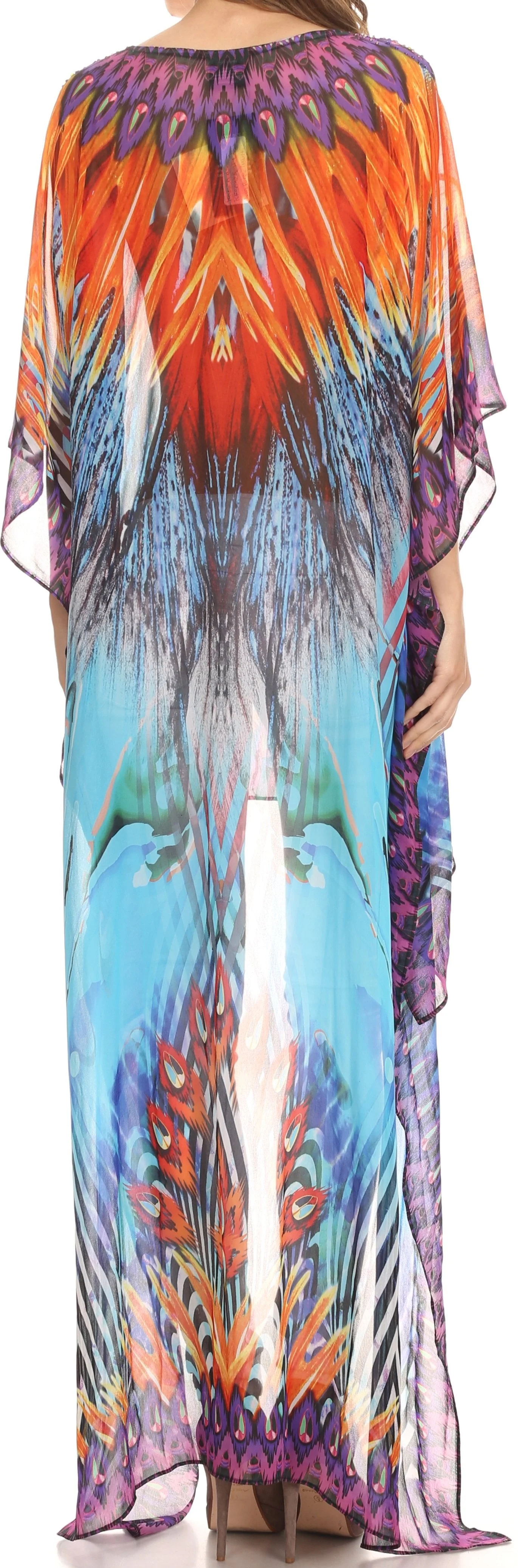 Sakkas Zeke Hi Low V-Neck Caftan Dress Printed Top Cover / Up - Image 2