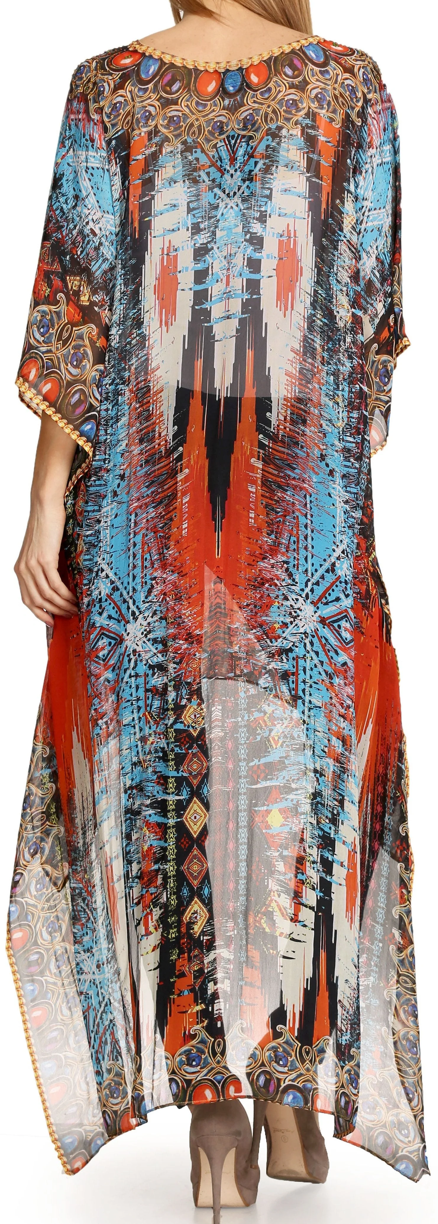 Sakkas Zeke Hi Low V-Neck Caftan Dress Printed Top Cover / Up - Image 27